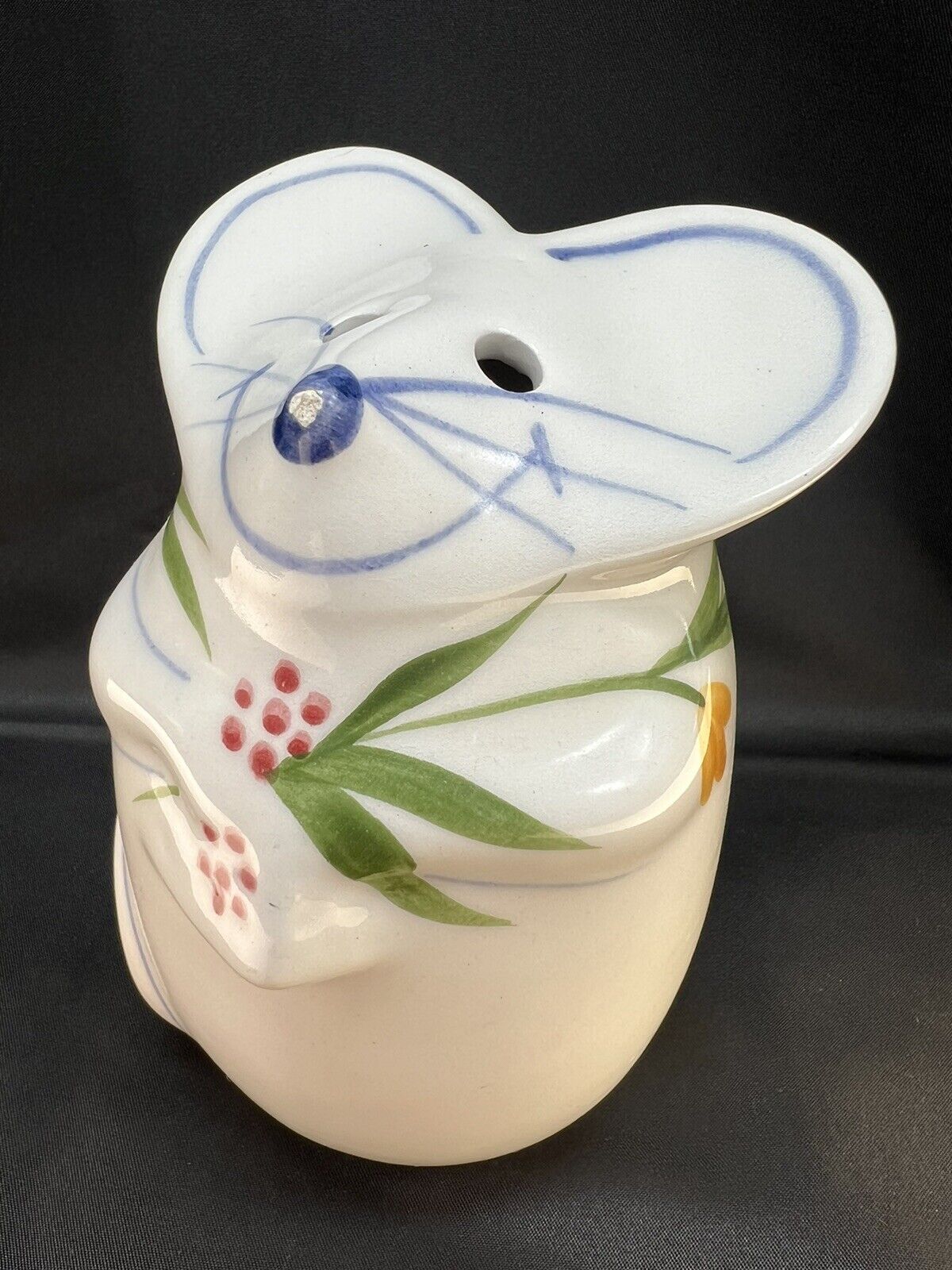 Mouse Kitchen Tool Shaker Container Dispenser Ceramic Hand Painted Floral VTG