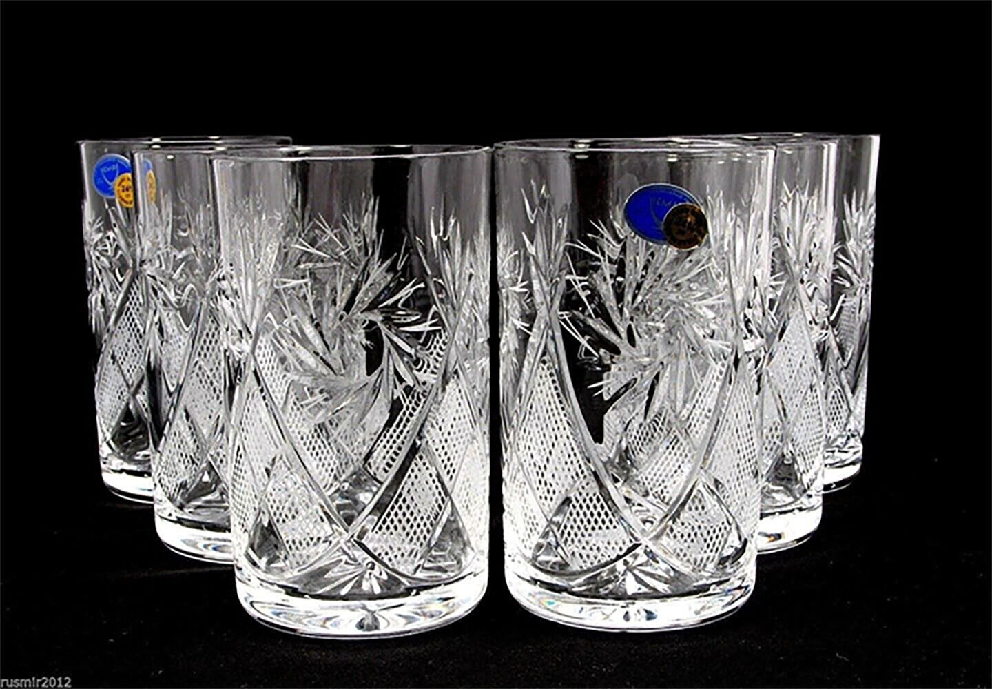 Set of 6 Russian Tea Glasses for Holder Podstakannik - Soviet Crystal Glassware