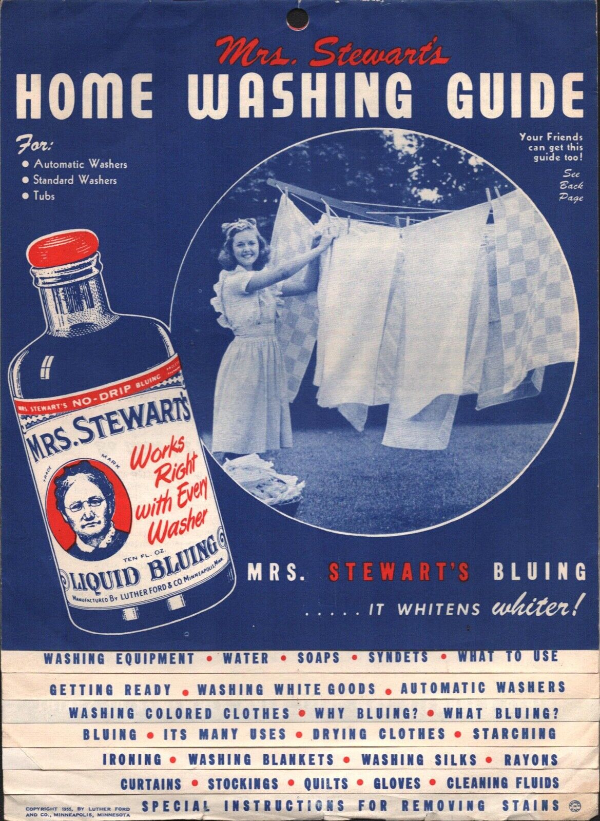 1955 LAUNDRY PRODUCT: MRS. STEWART\'S LIQUID BLUING vintage advertising booklet