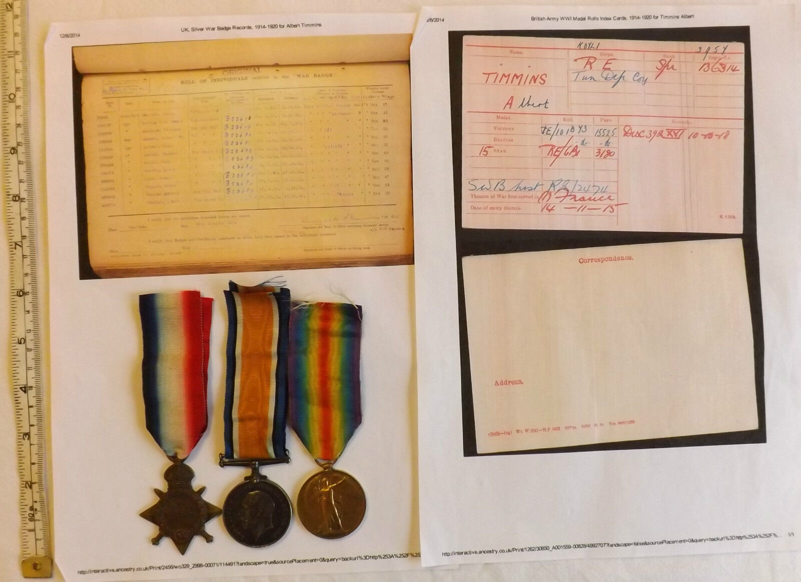 Military WWI Trio Medal Group Wounded Tunnel Depot Company Tunnelling Coy (2906)