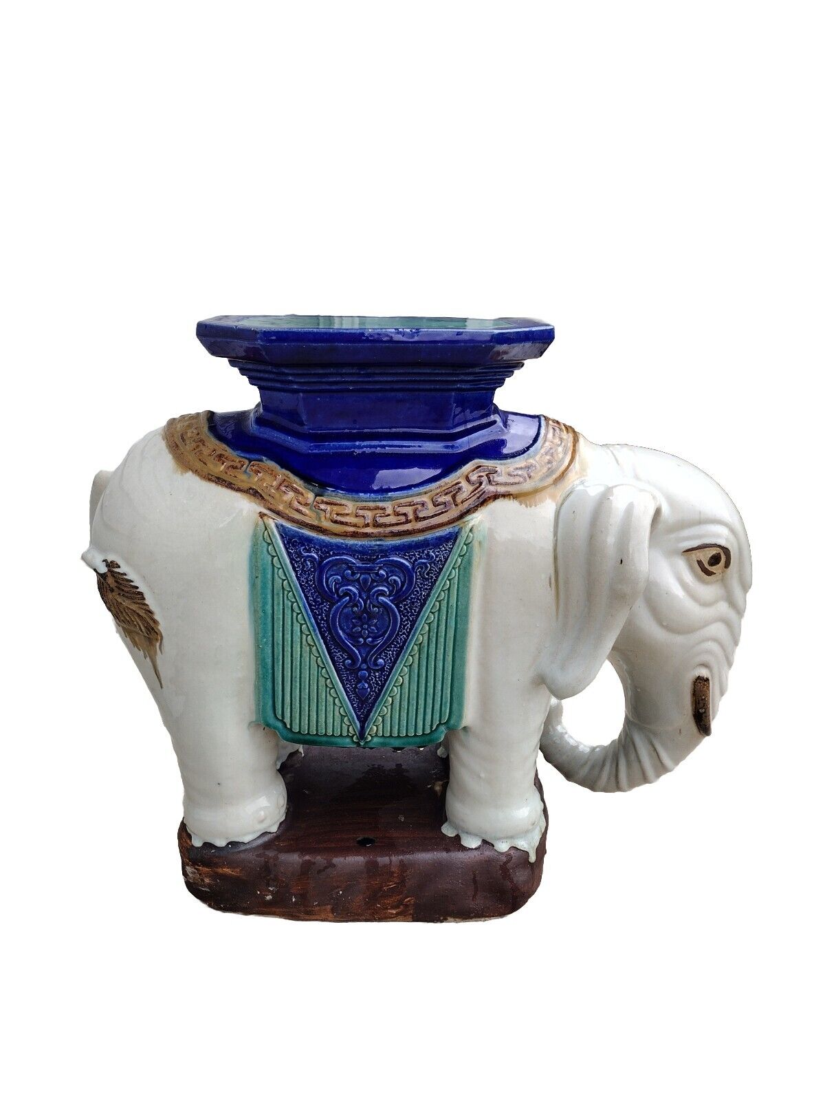 Vintage Mid-Century Glazed Terracotta Elephant Garden Stool - Unique Decor