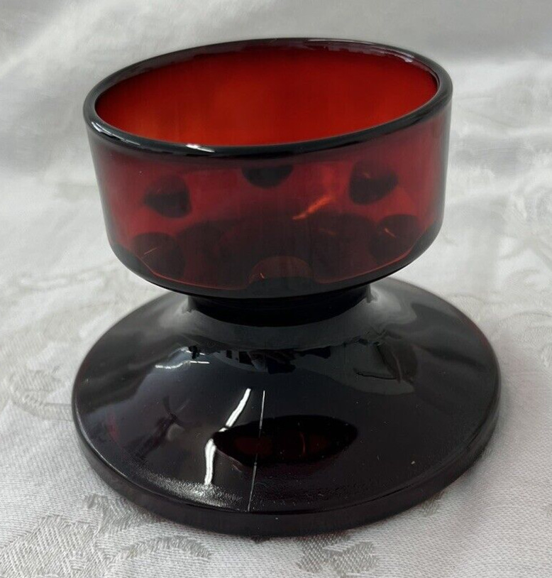 Vintage Ruby Red Arc France Low Candlestick Candle Holder Arcoroc 2.5\