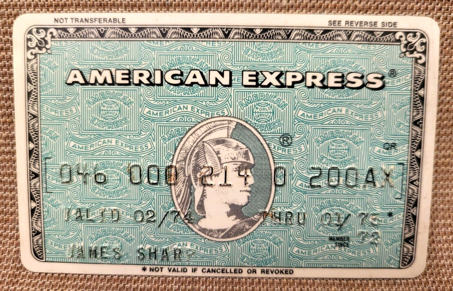 Genuine 1974 1970's Vintage Expired American Express Credit Card