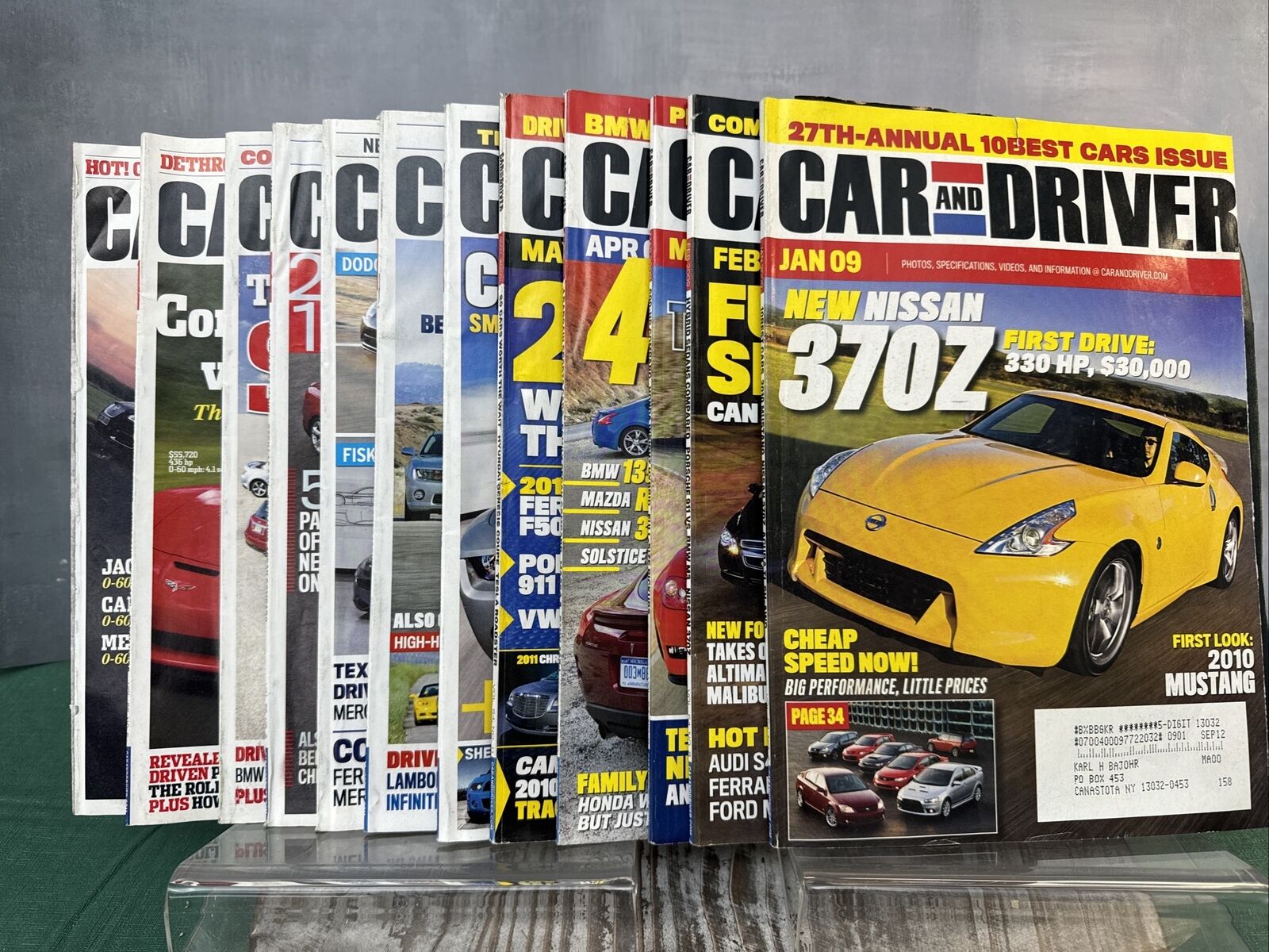 LOT OF 12 CAR AND DRIVER MAGAZINE'S FULL COMPLETE 2009 YEAR JANUARY TO DECEMBER