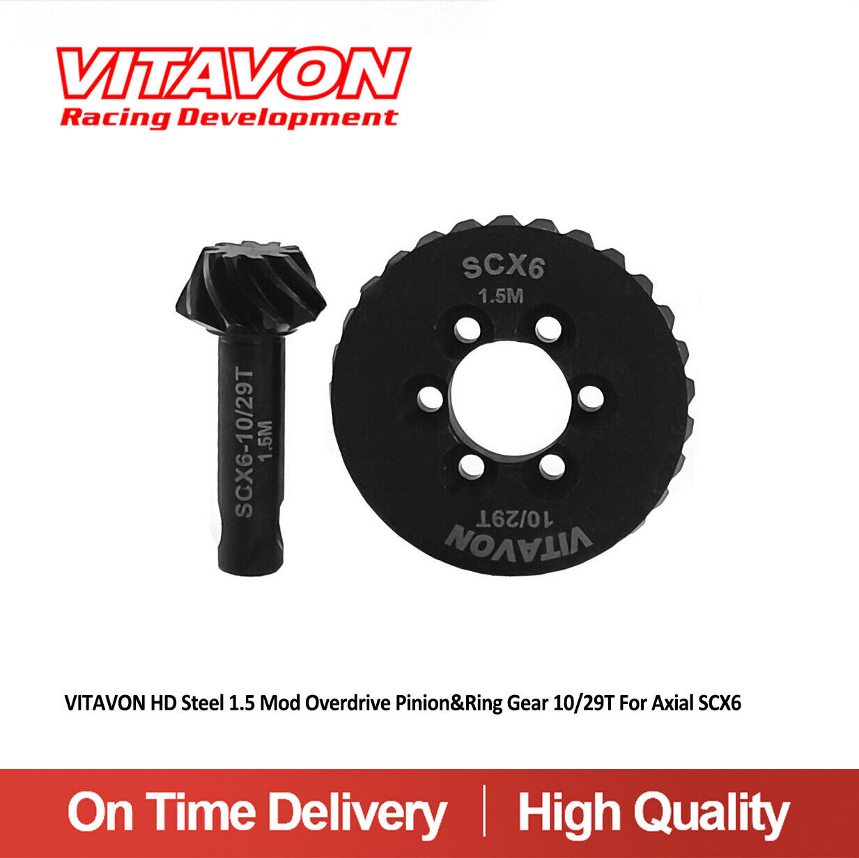 VITAVON HD Steel 1.5 Mod Overdrive Pinion&Ring Gear 10/29T For Axial SCX6