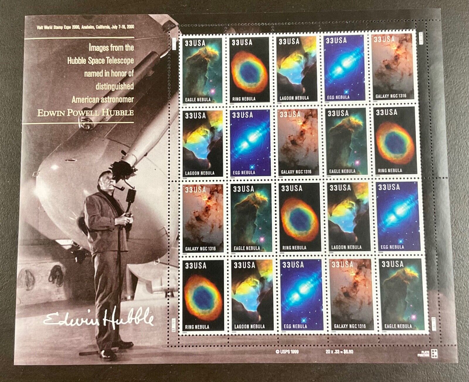 3384-3388   Edwin Hubble Space Telescope MNH 33 c Sheet pf 20  FV $6.60  2000