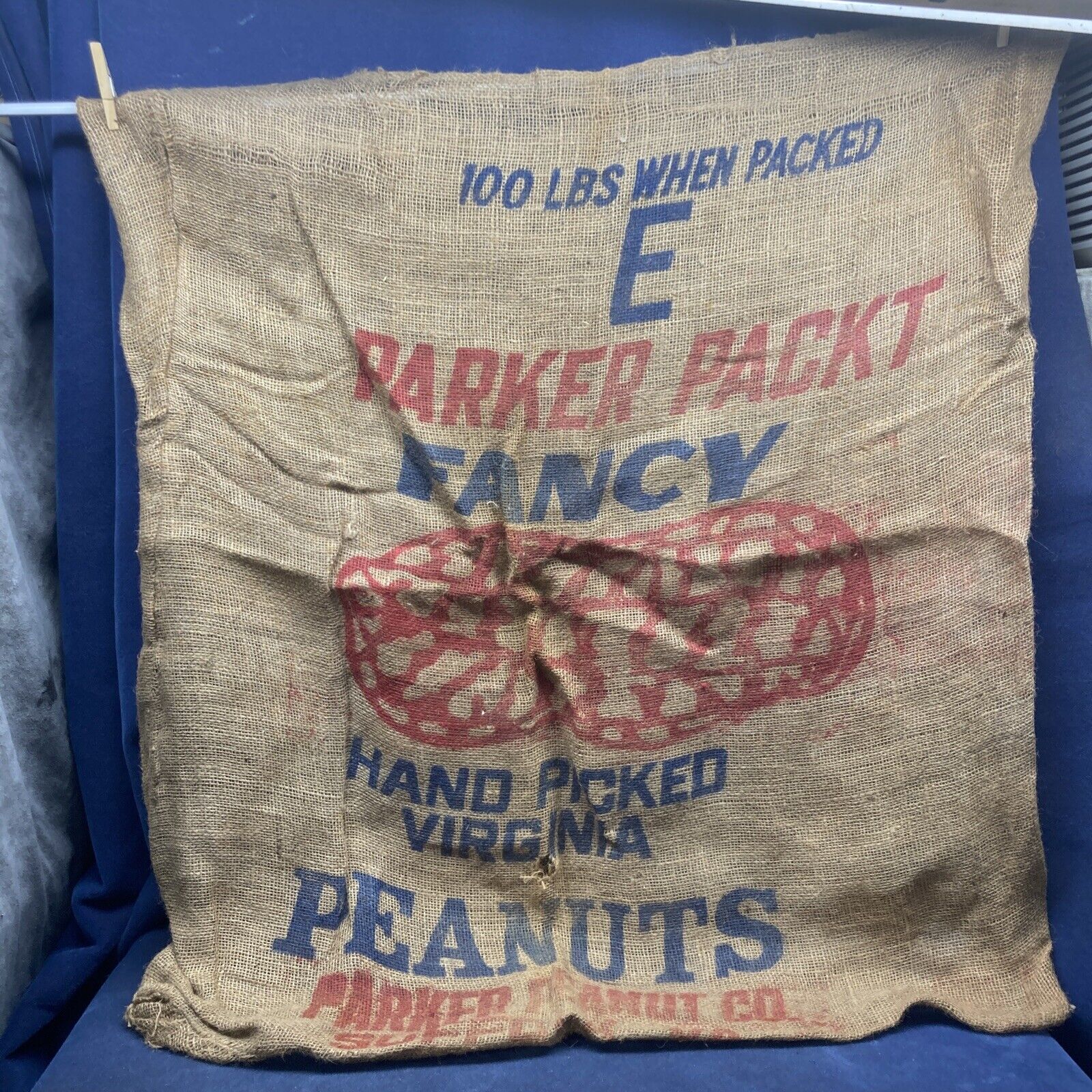 Vintage Birdsong Fancy Peanuts Star Brand Burlap Bag Sack Virginia 39 “ X 34”