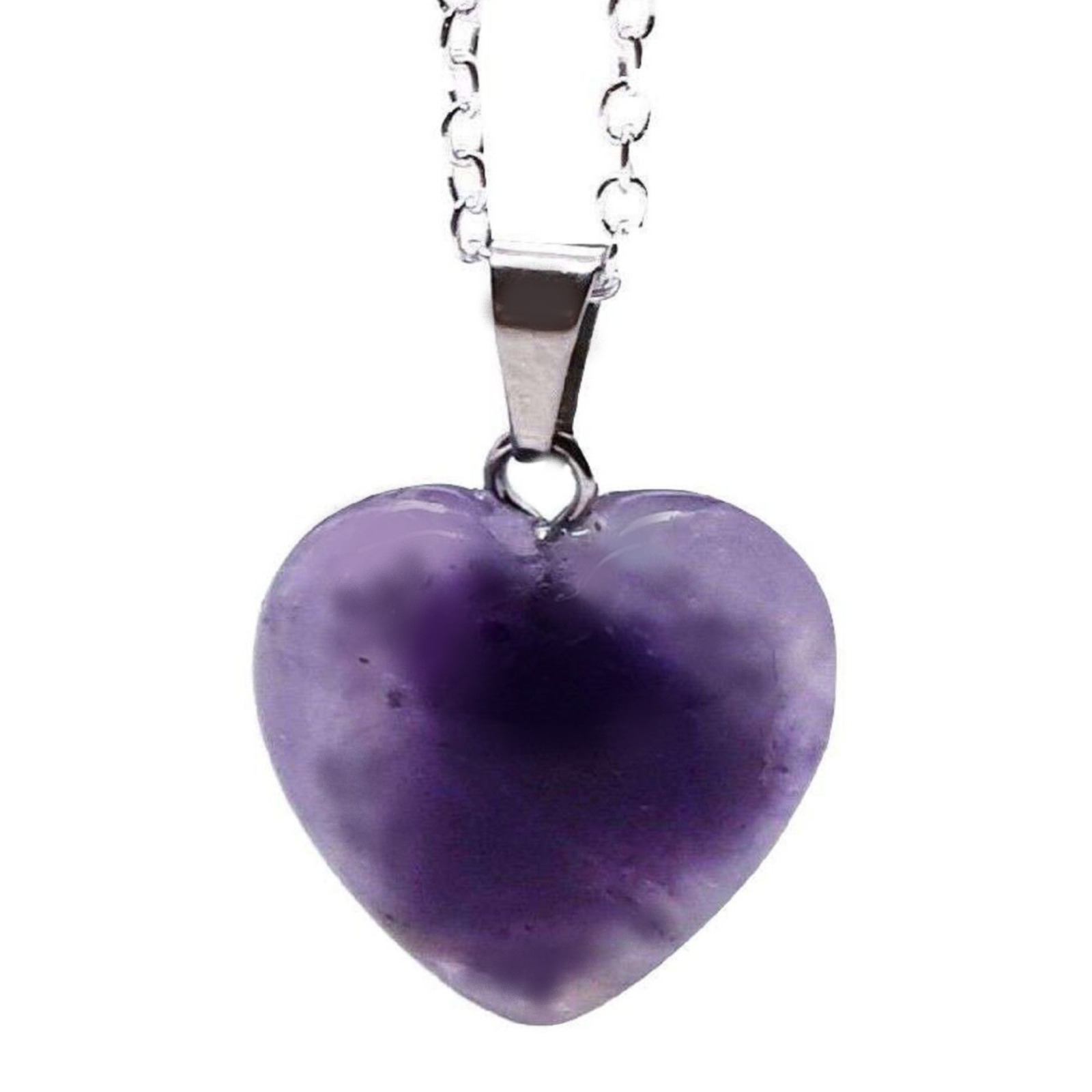 Amethyst Necklace Love Heart Pendant Dark Purple Healing Stone Silver Yoga Chain