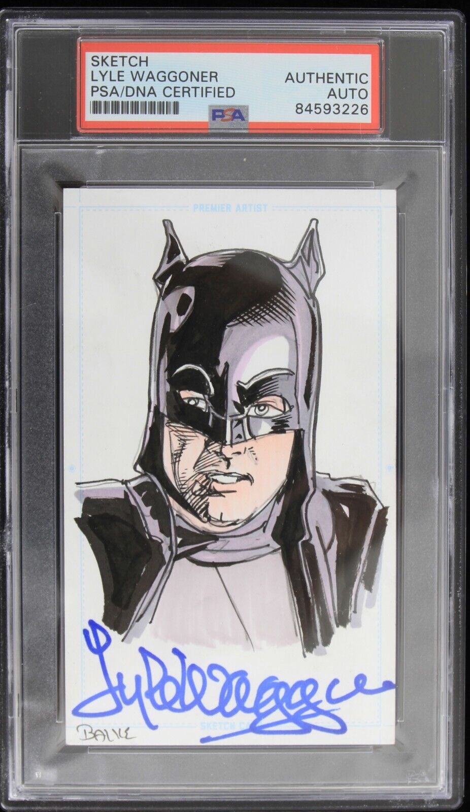 1966 Batman Screen Test Lyle Waggoner Batman Signed 3x5 Sketch (PSA/DNA Slabbed)