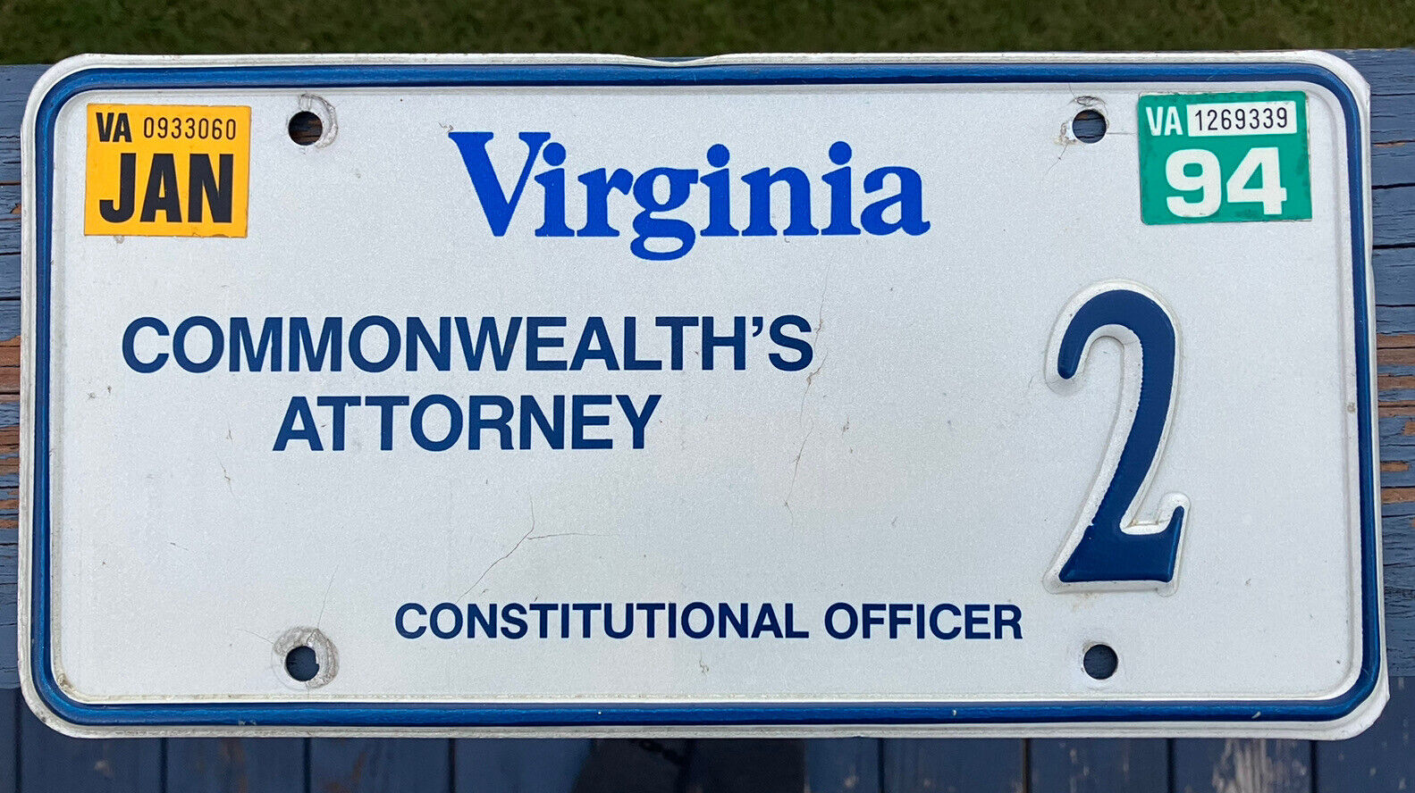 Expired 1994 Virginia Commonwealths Attorney License Plate #2 Va DMV Tag Vanity