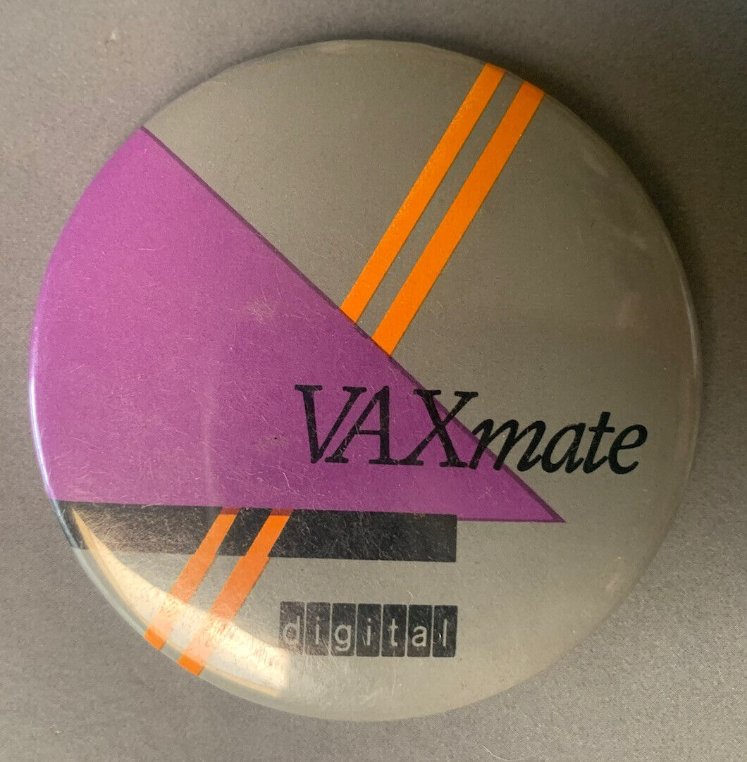 Vintage 80s Vaxmate Digital Pinback Button Pin Personal Computer IBM PC Intel
