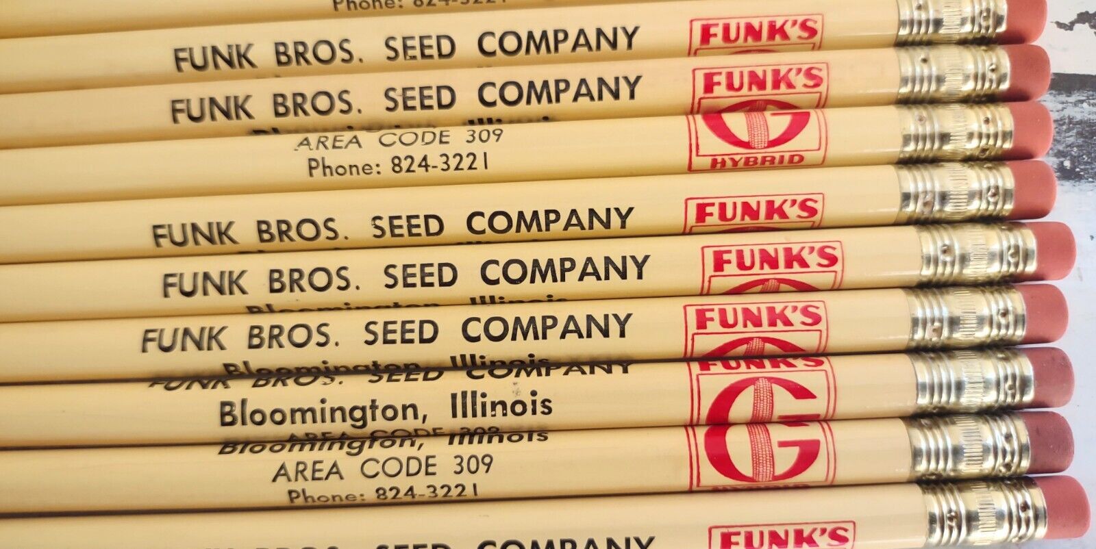 Vtg Funk Bros Co Funks G Hybrid Seed Corn Bloomington IL One (1) Pencil 1950's