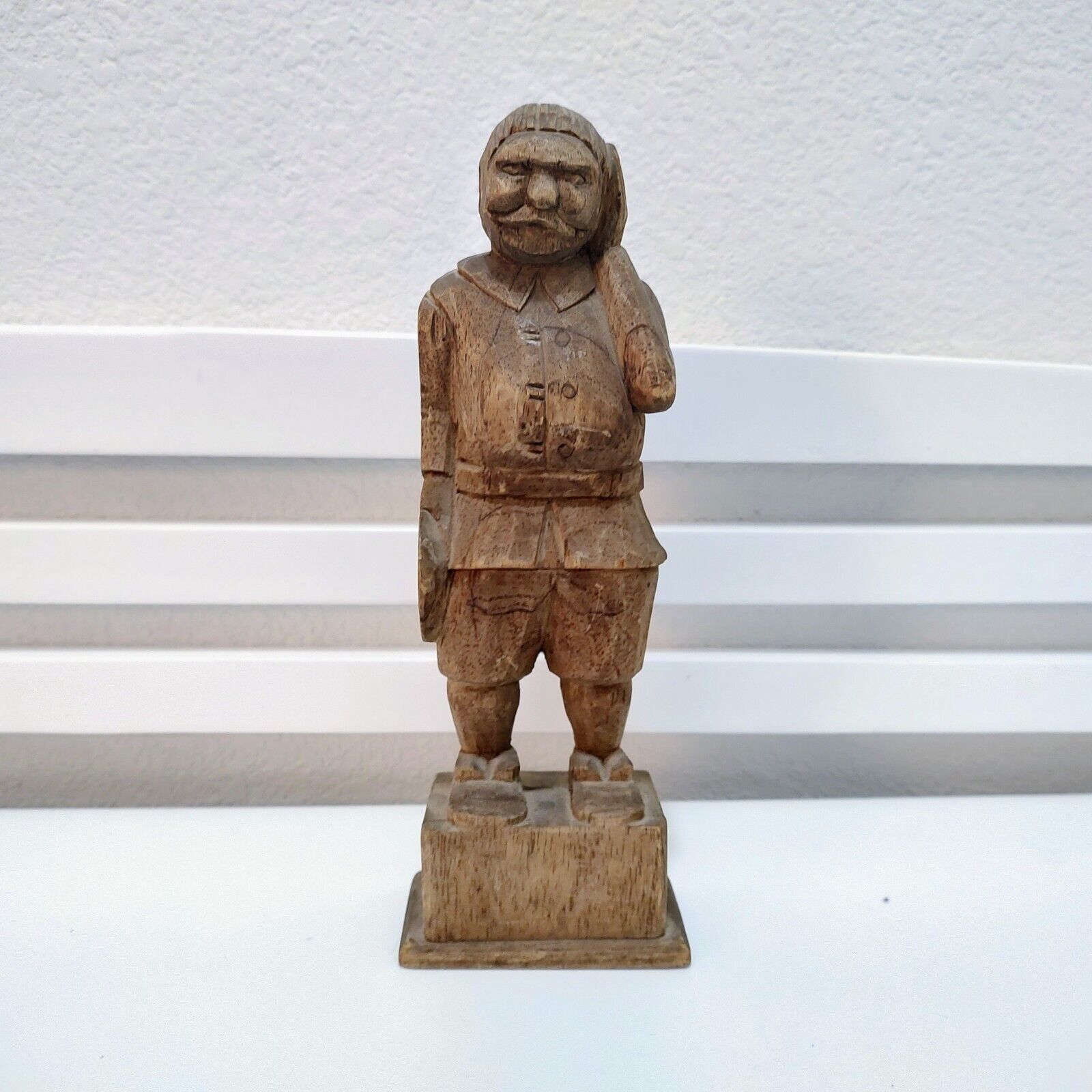 Vintage Mexican Folk Art Hand Carved Wooden Man 11.5” #003