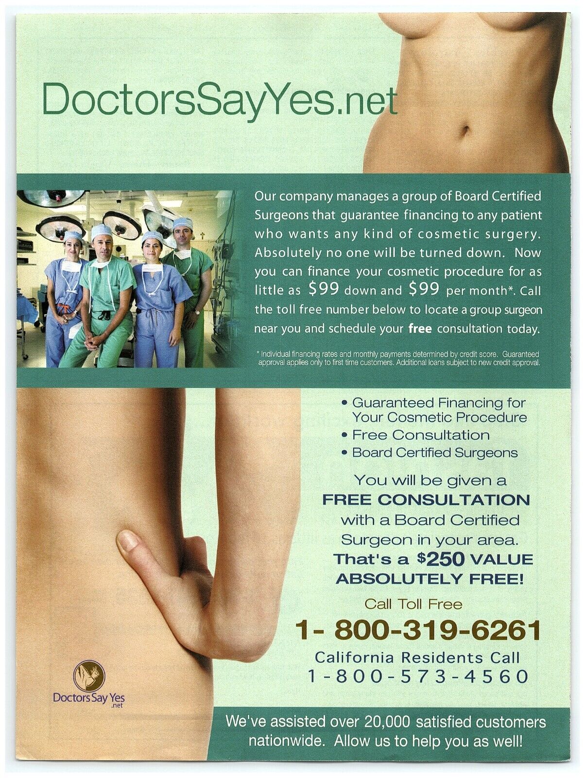2007 DoctorsSayYes.net Print Ad, Cosmetic Surgery Doctors Toned Sexy Body Navel