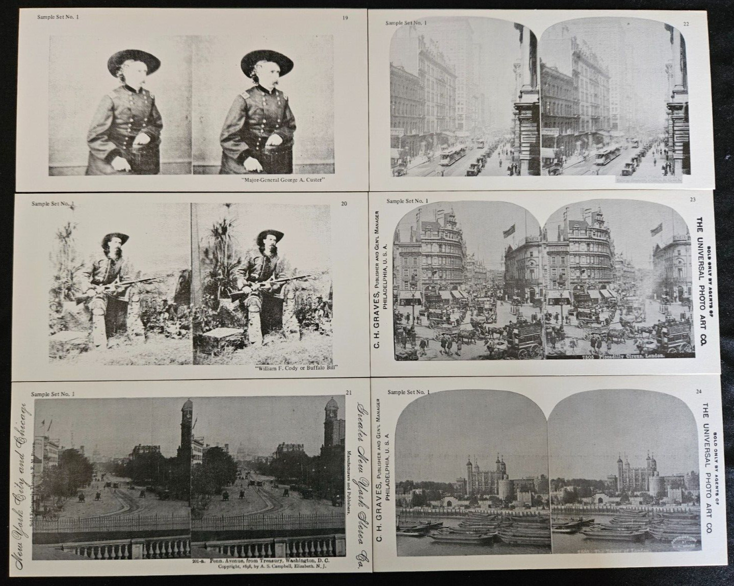 6 Stereoscope Cards, Stereo Classic Studios, Sample Set No 1 (Lot 4 of 5). 1981.