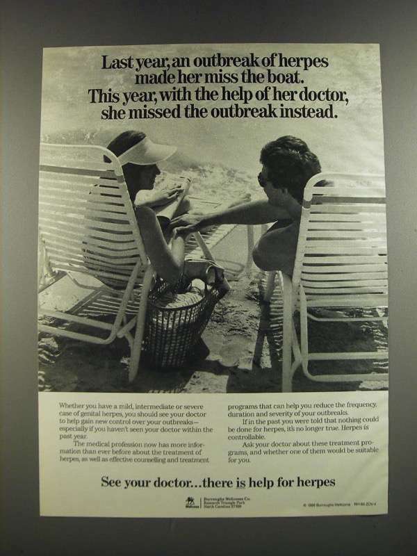 1986 Burroughs Wellcome Ad - An Outbreak of Herpes