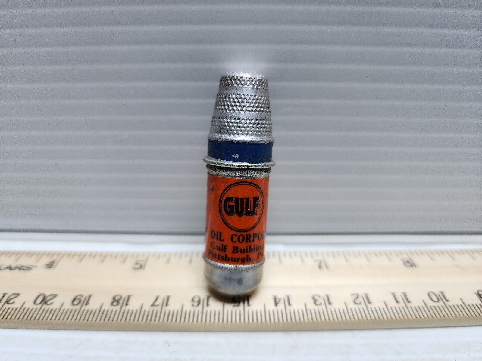 Vintage Gulf Gasoline Station Thimble/Thread Keeper Pittsburgh PA Giveaway