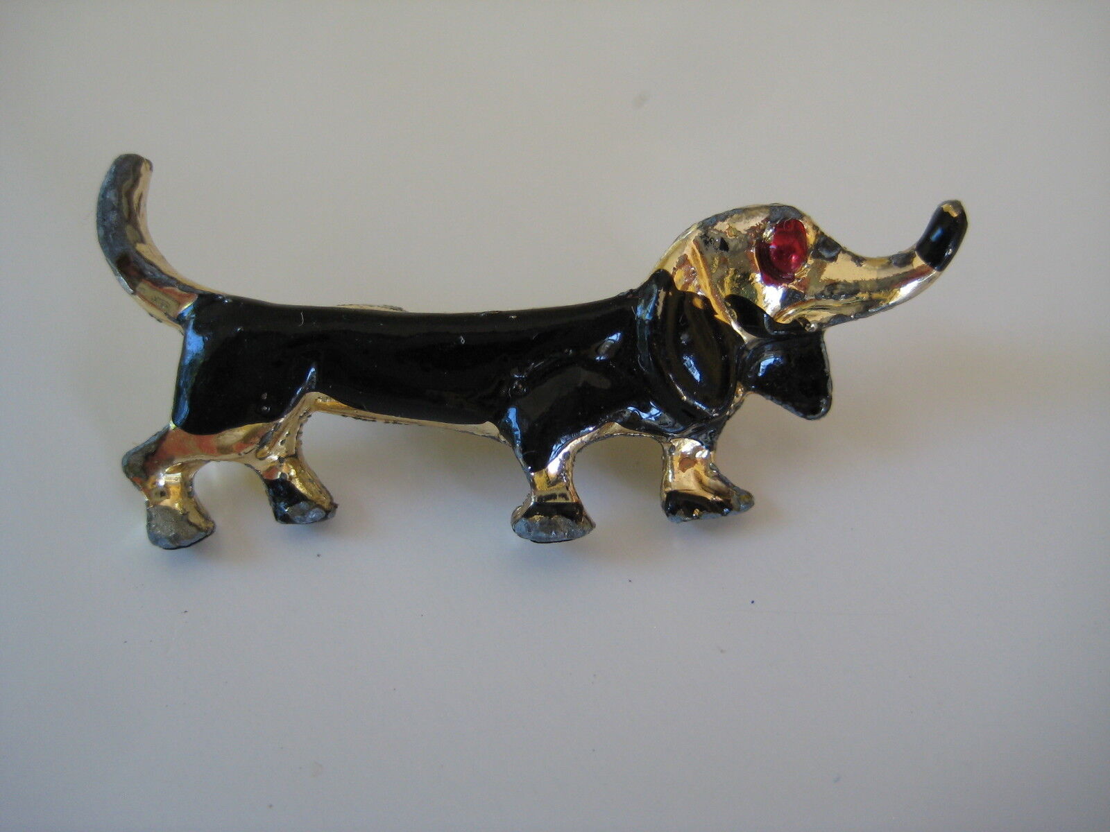 vintage Dachshund PIN brooch pinback gold silver enamel wiener dog retro jewelry