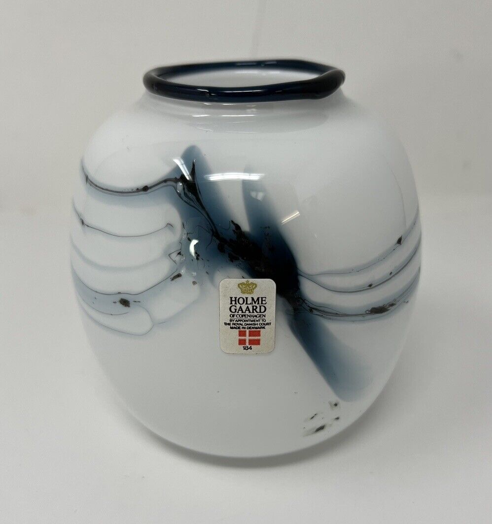 Holmegaard Atlantis Small Jar Vase Michael Bang 80s Denmark White Blue Art Glass