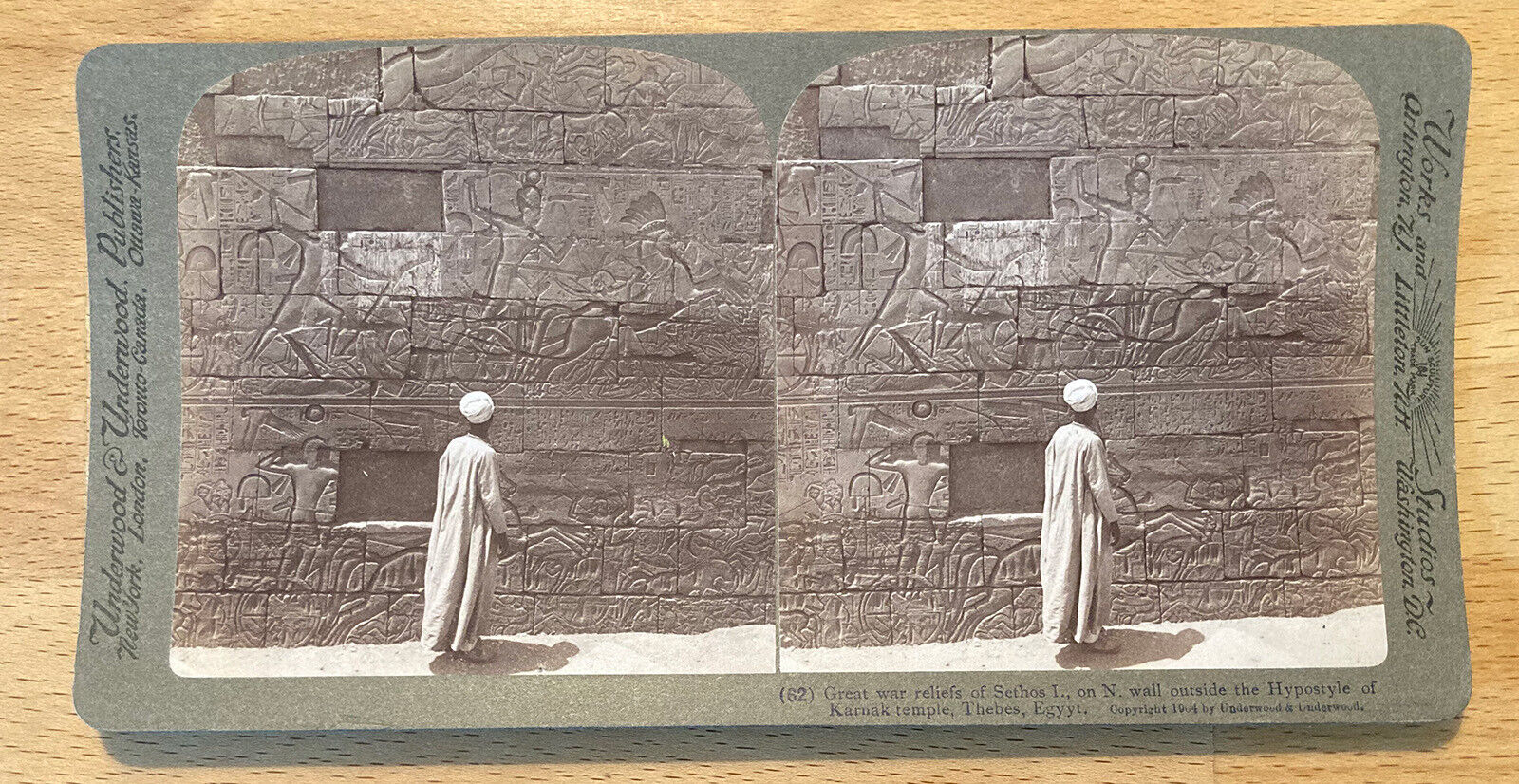 Reliefs Sethos I, Hypostyle of Karnak, Thebes, Egypt – Stereoview Slide – 1904