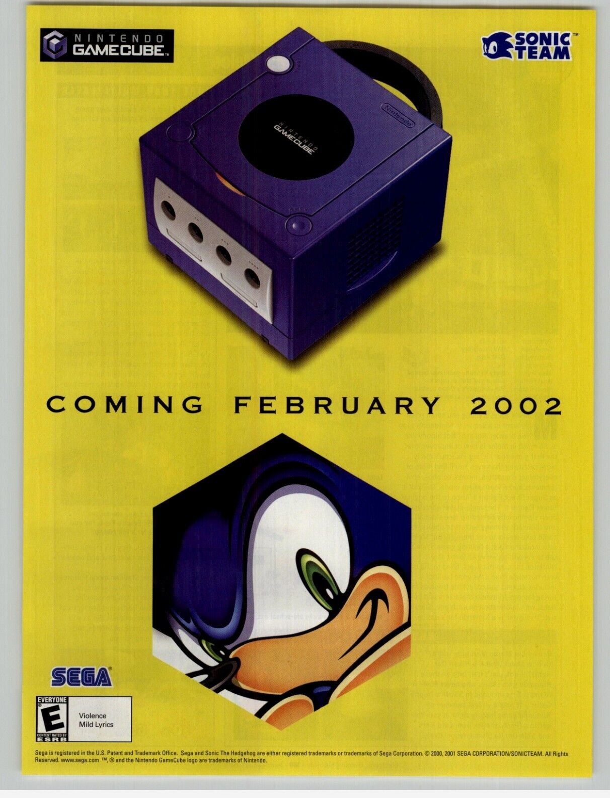 2001 Sonic Adventure 2 Battle Gamecube Print Ad/Poster Authentic Official Art