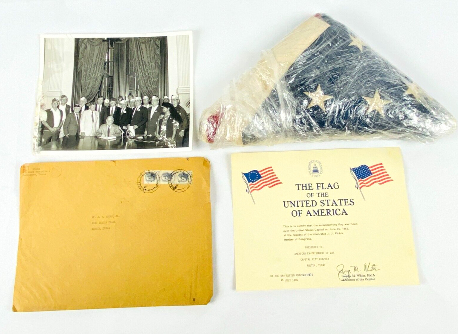 US Texas Capitol Flown Flag 1985 w/ Photo & Signed Certificate By George White