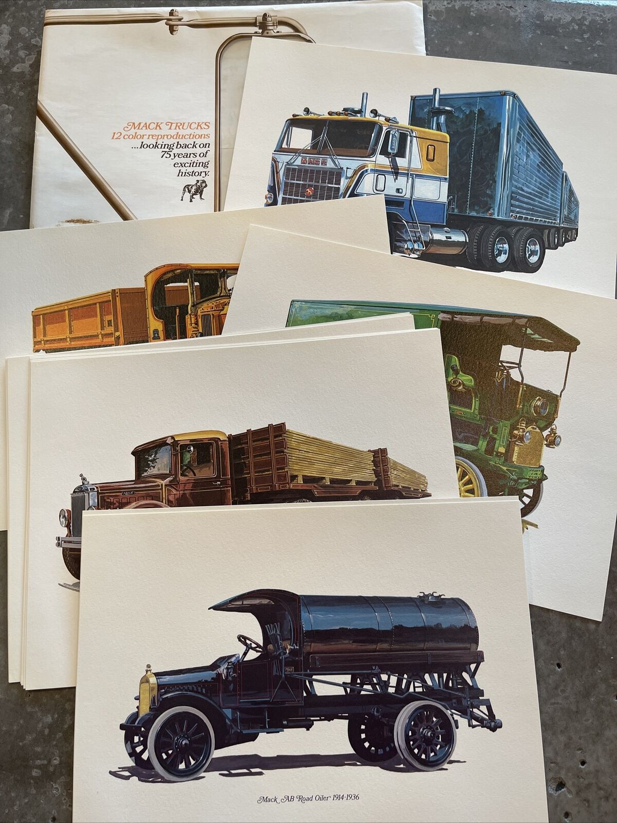 Vintage MACK TRUCK Anniversary Prints Set of 12 Models Original Envelope
