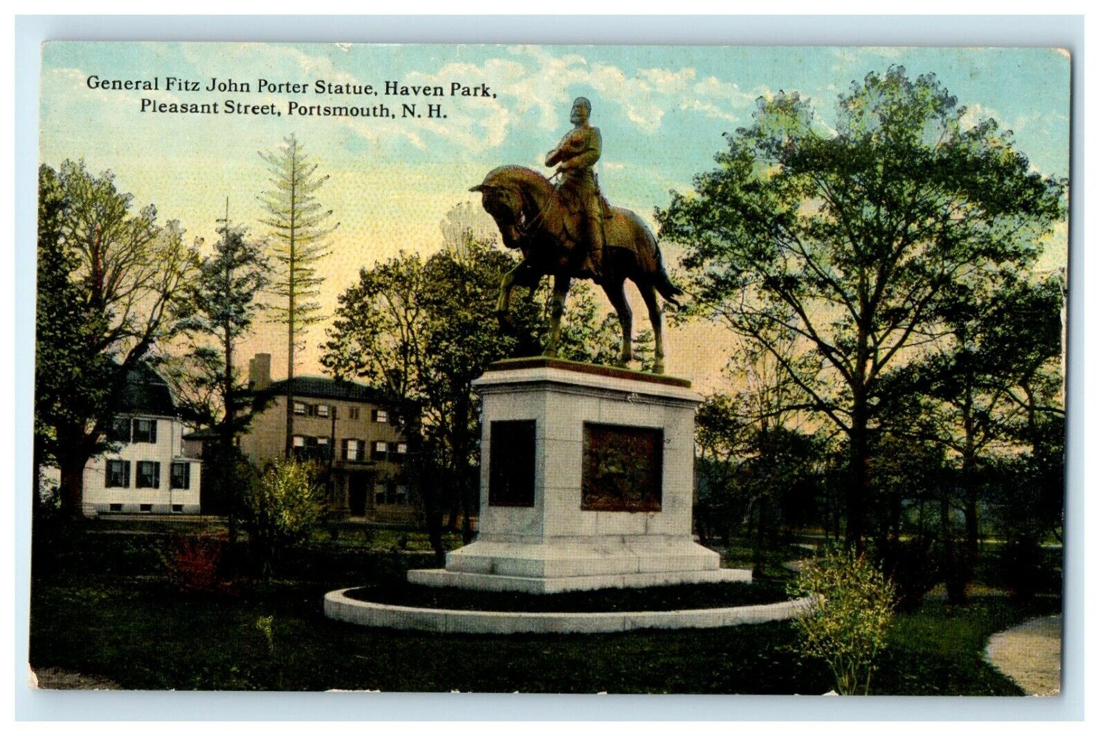 c1920\'s General Fitz John Porter Statue Haven Park Portsmouth NH Postcard