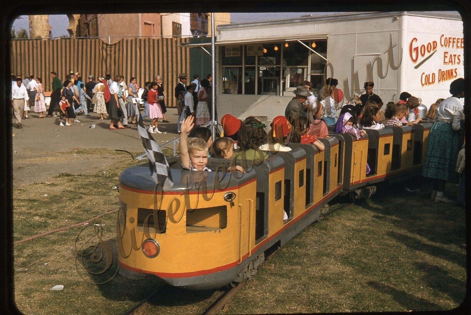 Miniature Train Ride Carnival Food Stand 35mm Slide 1950s Red Border Kodachrome