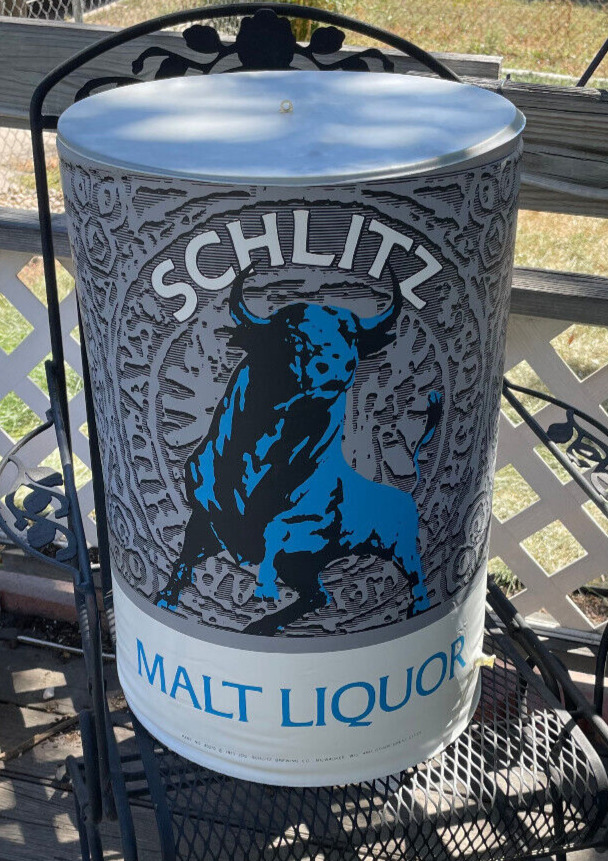 SCHLITZ Malt Liquor BLUE BULL 1973 Blow Up Can Sign