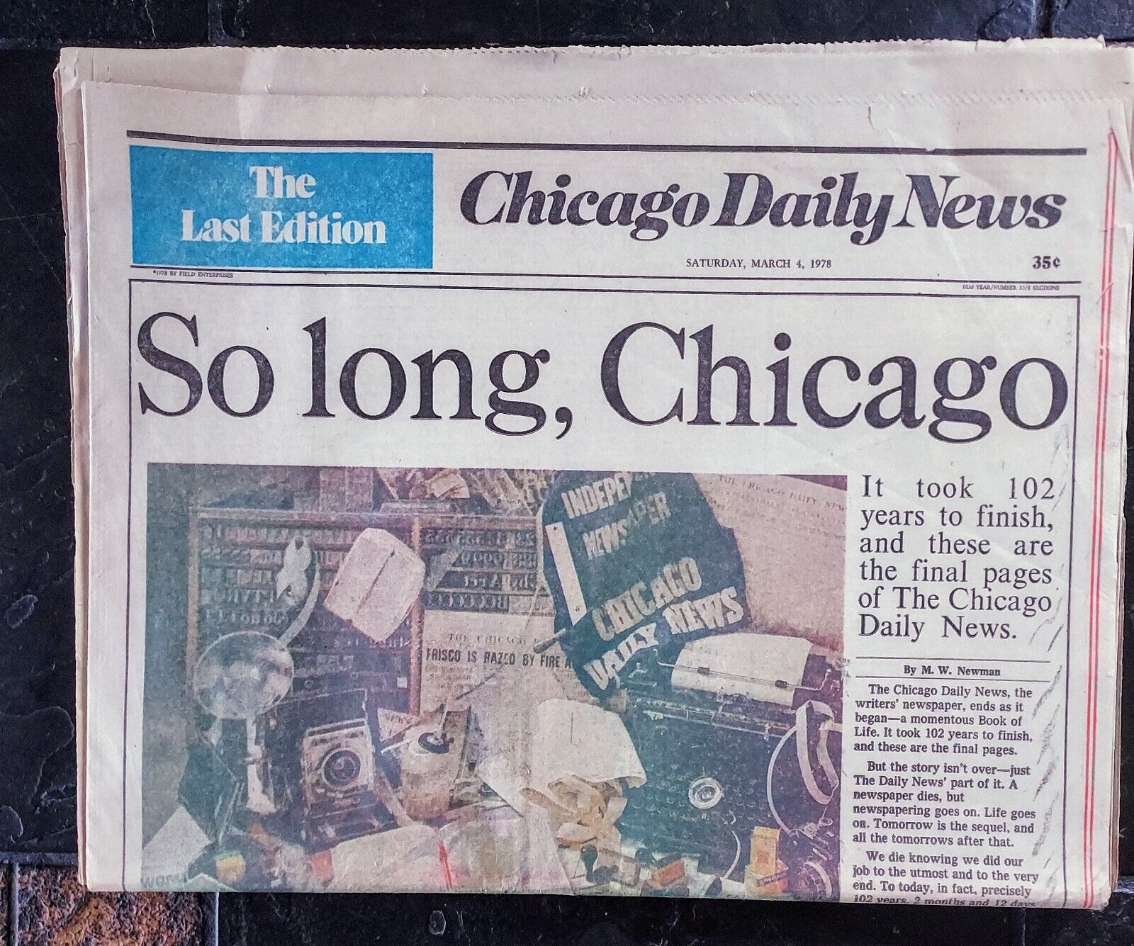 Vintage Chicago Daily News Last Edition Final Issue So Long Chicago March 4 1978