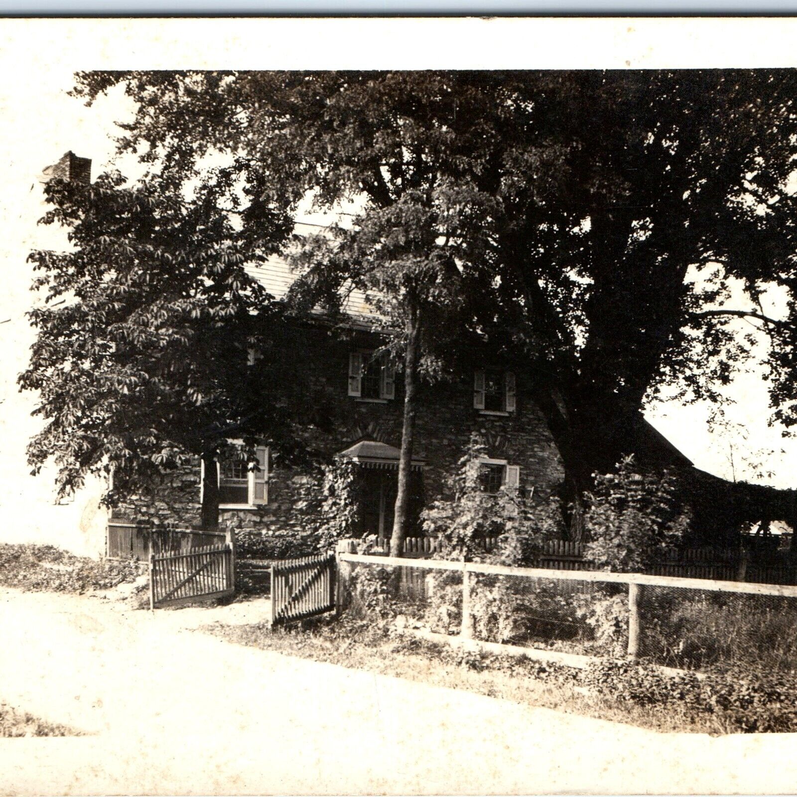 1919 Old Stone Colonial House RPPC Real Photo Postcard Brick Homestead Home A69