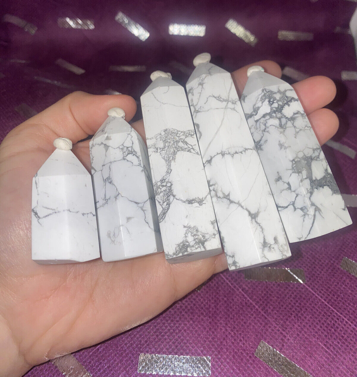 5pc Natural Howlite Crystal Tower Quartz Wand Reiki Healing - Intuitively Select