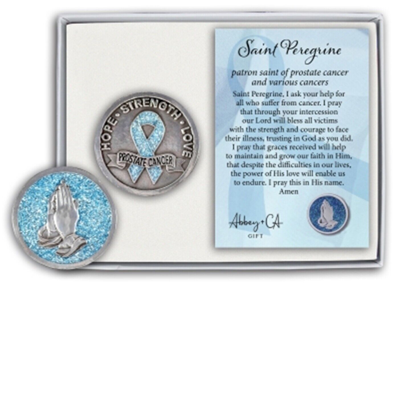 Prostate Cancer Blue Token w/ St Peregrine Patron Saint Prayer Card Gift Set