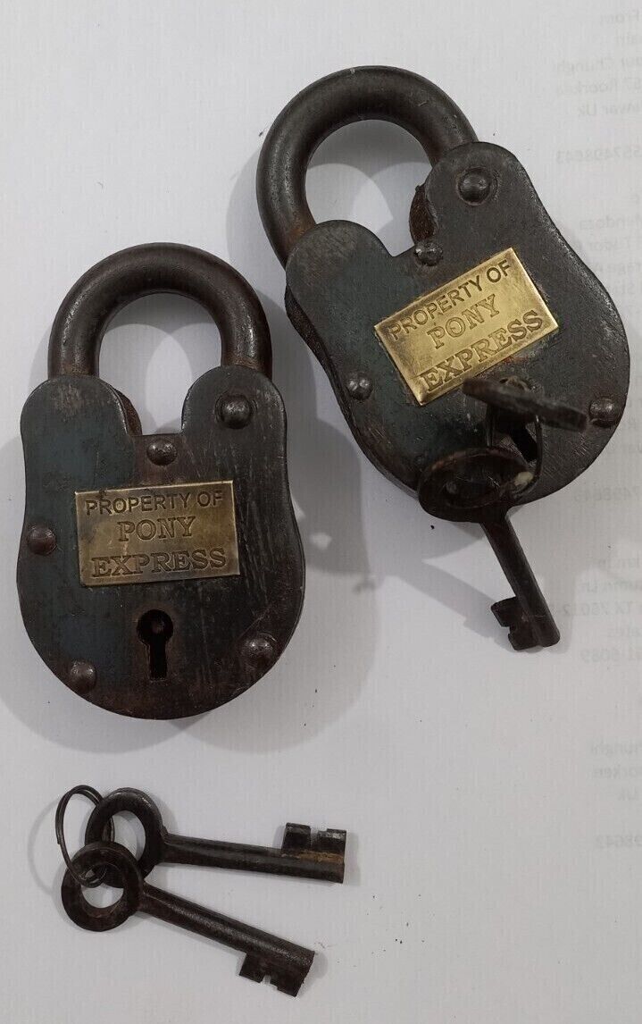 Antique Padlock with Two Key And Logo property Of Pony Expres LOTS OF 2 PIECES