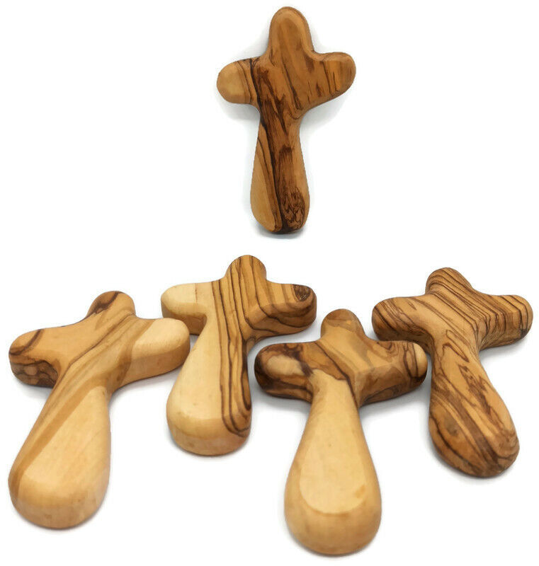 Lot 5 Cross Holding Olive Wood Comfort Holy Crosses Land Gift Palm Hand Gift 