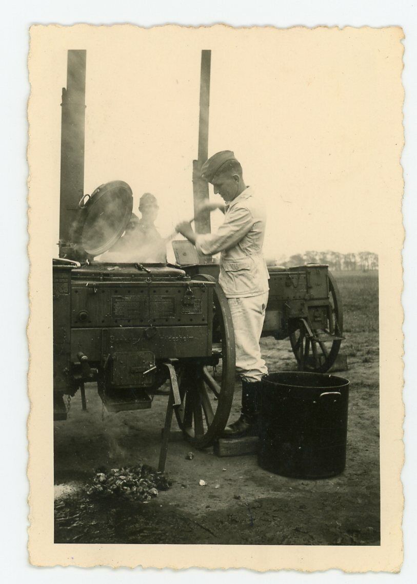 Lone Cook Mixing Food In Cook Wagon Field Kitchen Feld Kuche German WW2 Photo