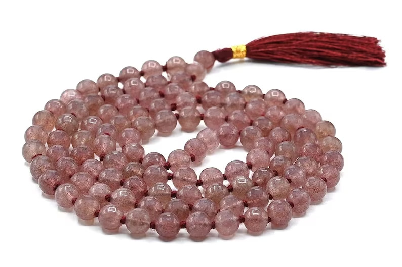 8mm Quartz Japa Mala, Tassel Necklace, 108 Prayer Beads Healing Mediation