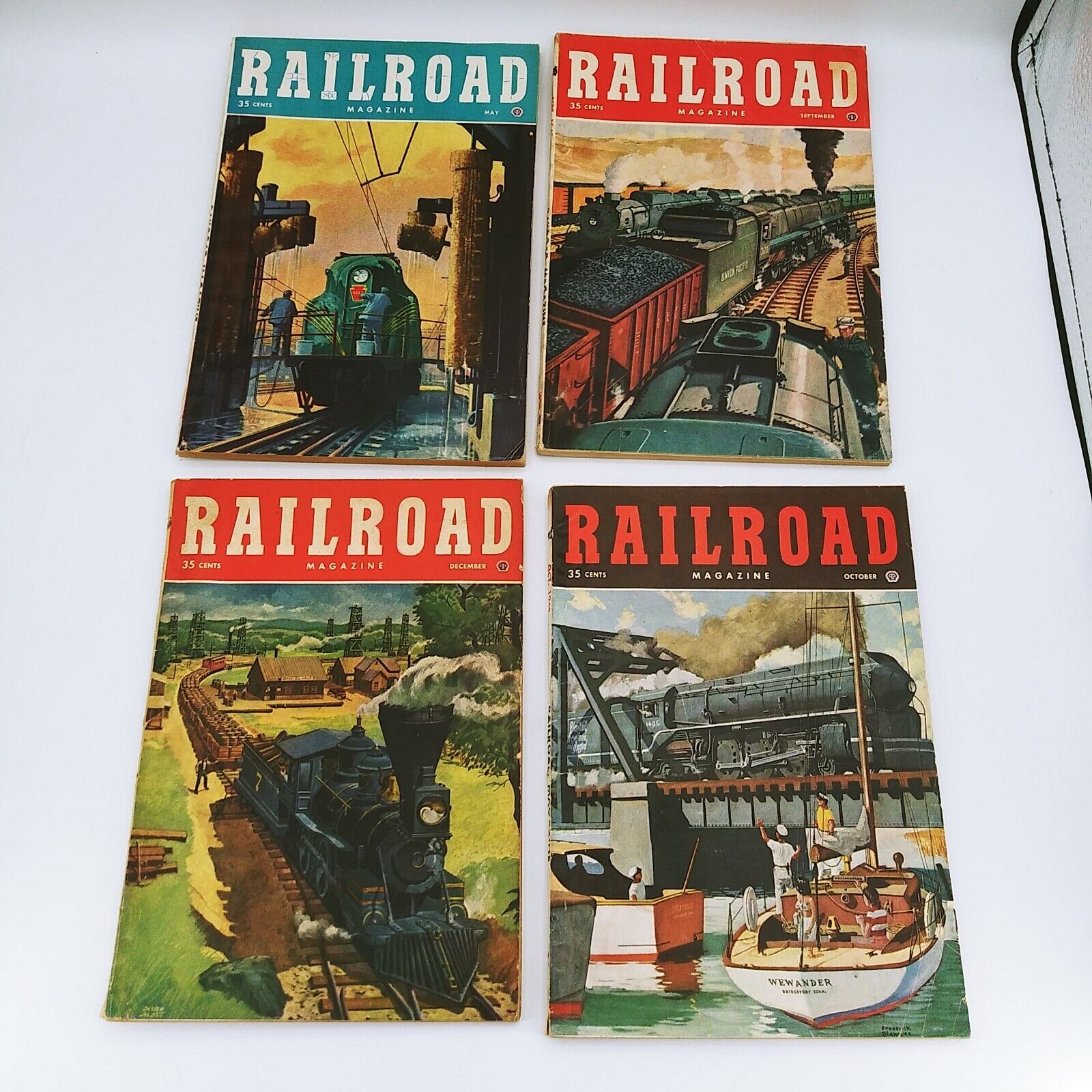 Rare Vintage 1949 set of 4 Railroad Magazines May Oct Sept Dec GC intact GC