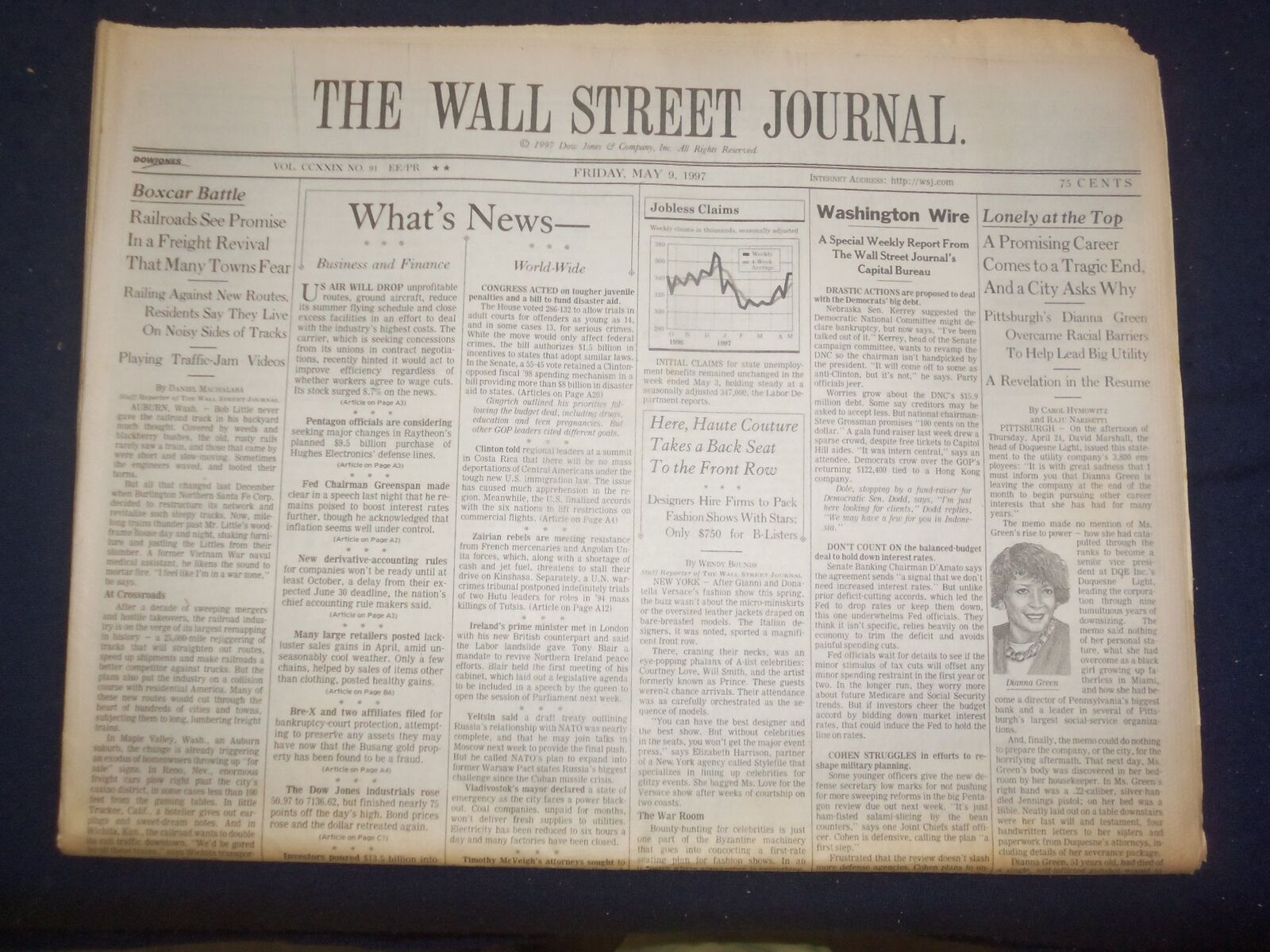 1997 MAY 9 THE WALL STREET JOURNAL - DIANNA GREEN, PROMISING CAREER ENDS- WJ 367