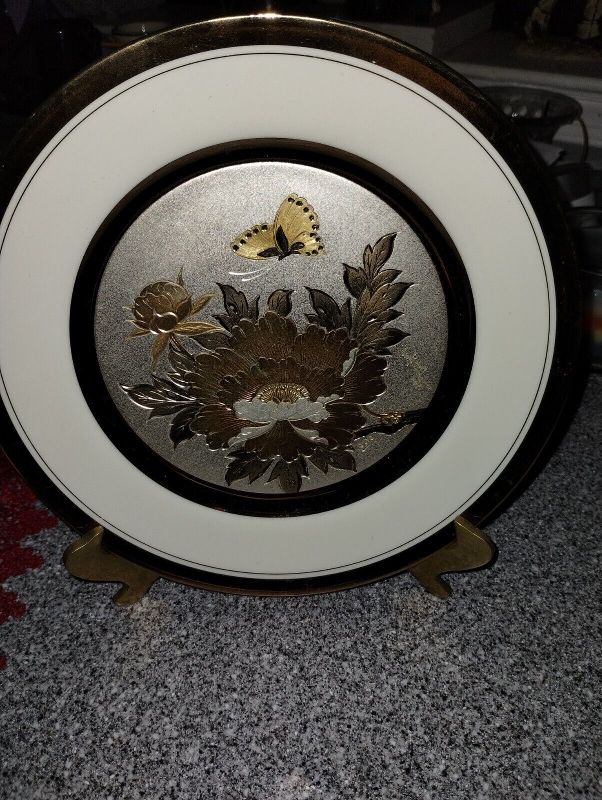 DECORATIVE PLATE: Lacy KC 350 Keito Sensitive Art of Chokin Gold Trim Plate  A-2