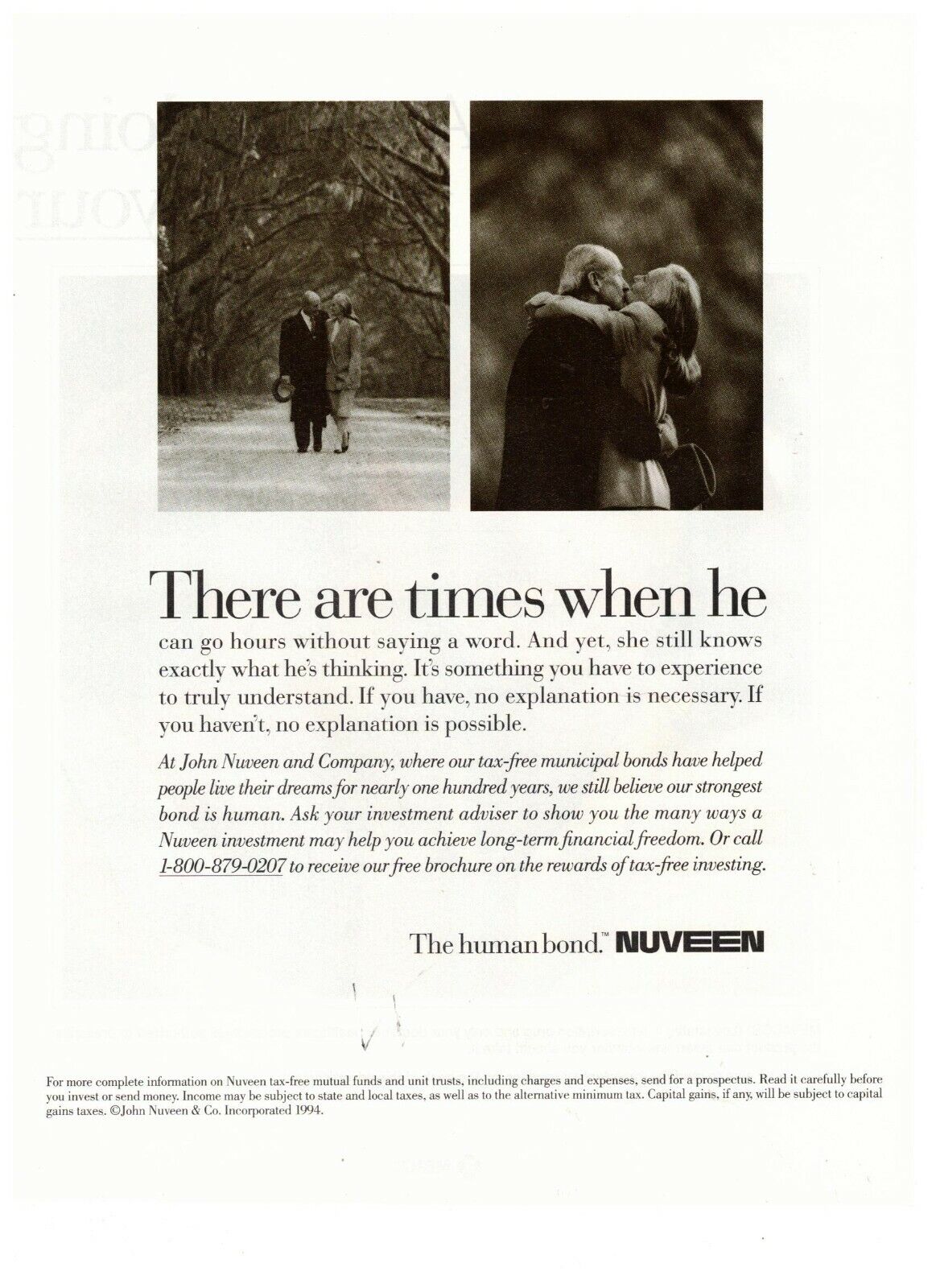 Nuveen The Human Bond Times When He Can Go 1994 Vintage Print Advertisement