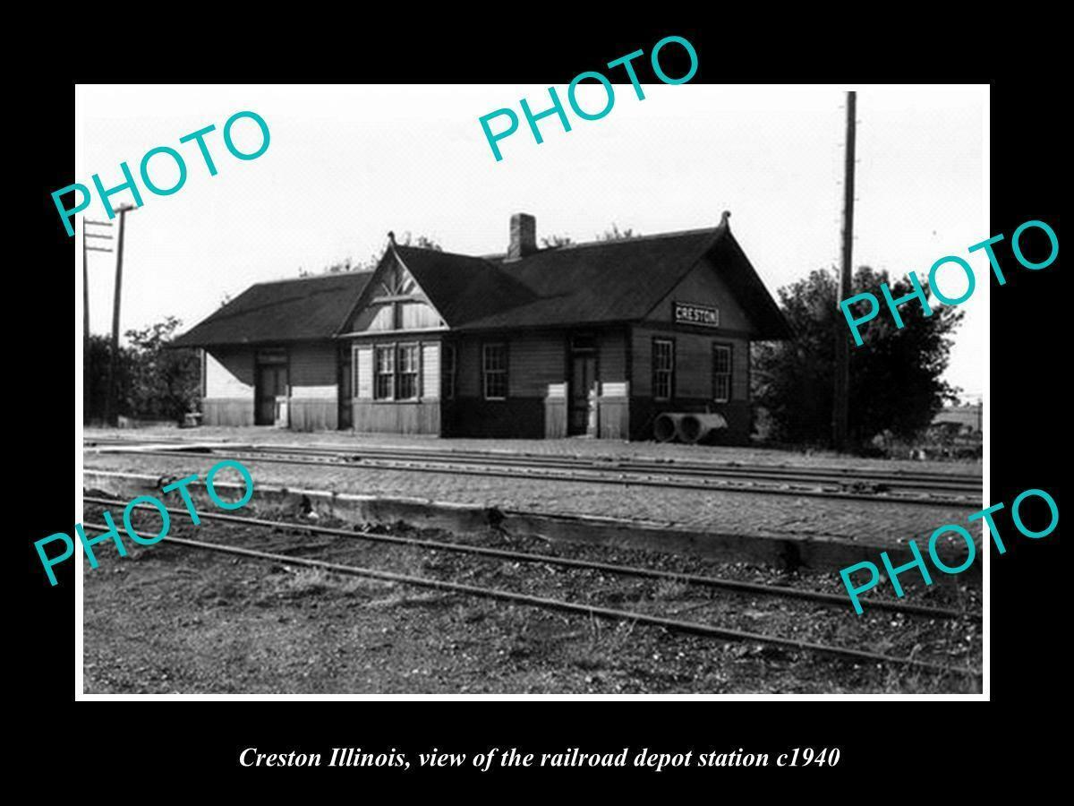 OLD POSTCARD SIZE PHOTO OF CRESTON ILLINOIS THE RAILROAD DEPOT STATION c1940