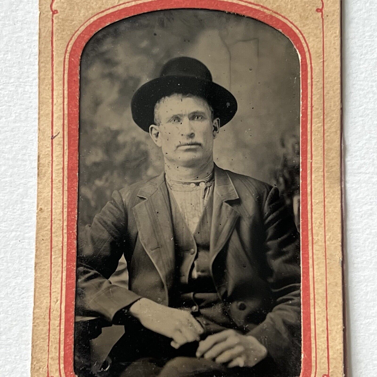 Antique Tintype Photograph Handsome Young Man Ruffian Cowboy Hat Wild West