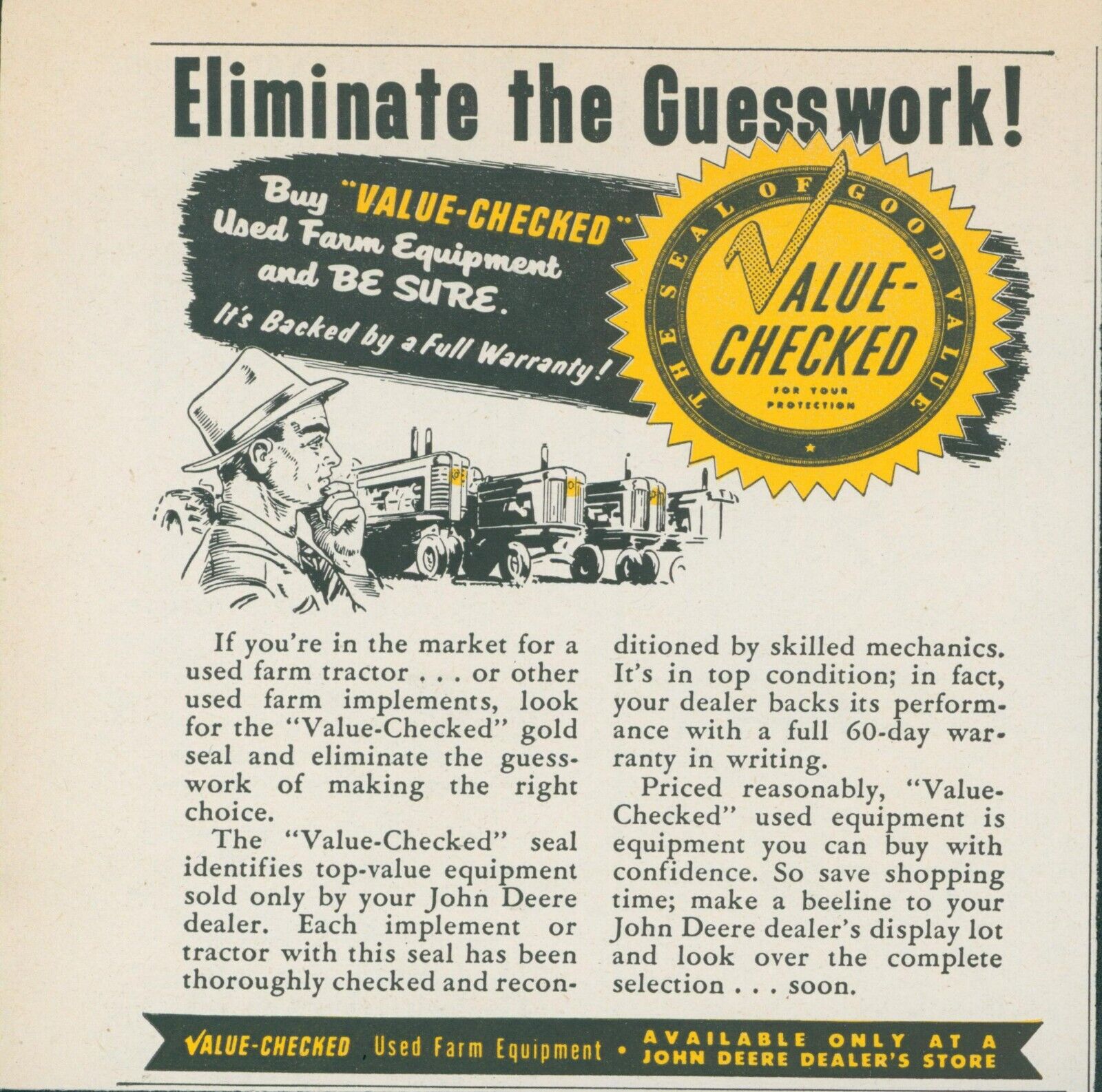 1955 John Deere Value Checked Seal Good Value Used Farm Vintage Print Ad FJ1
