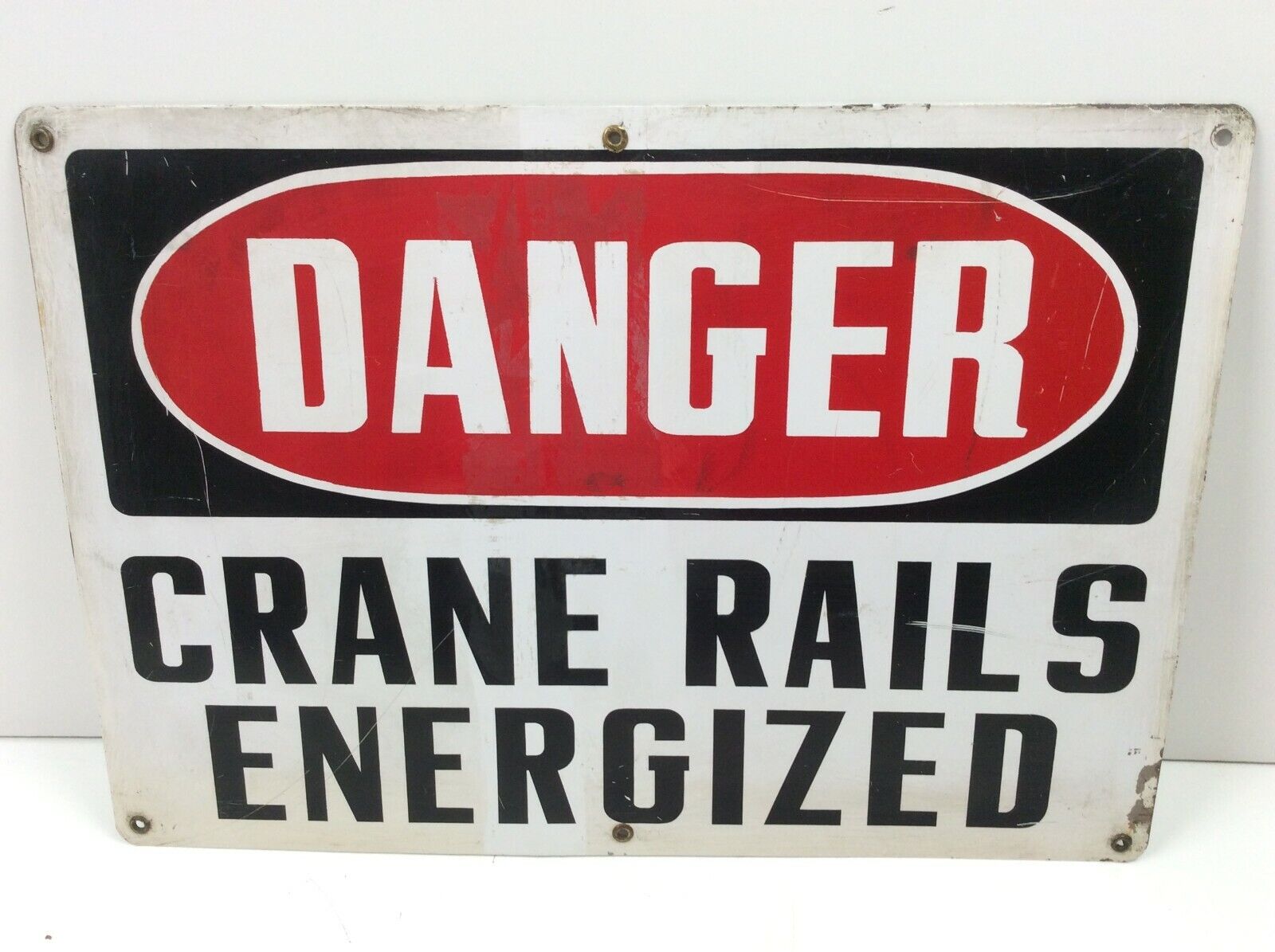 Authentic Retired Danger Crane Rails Energized Metal Sign 20\