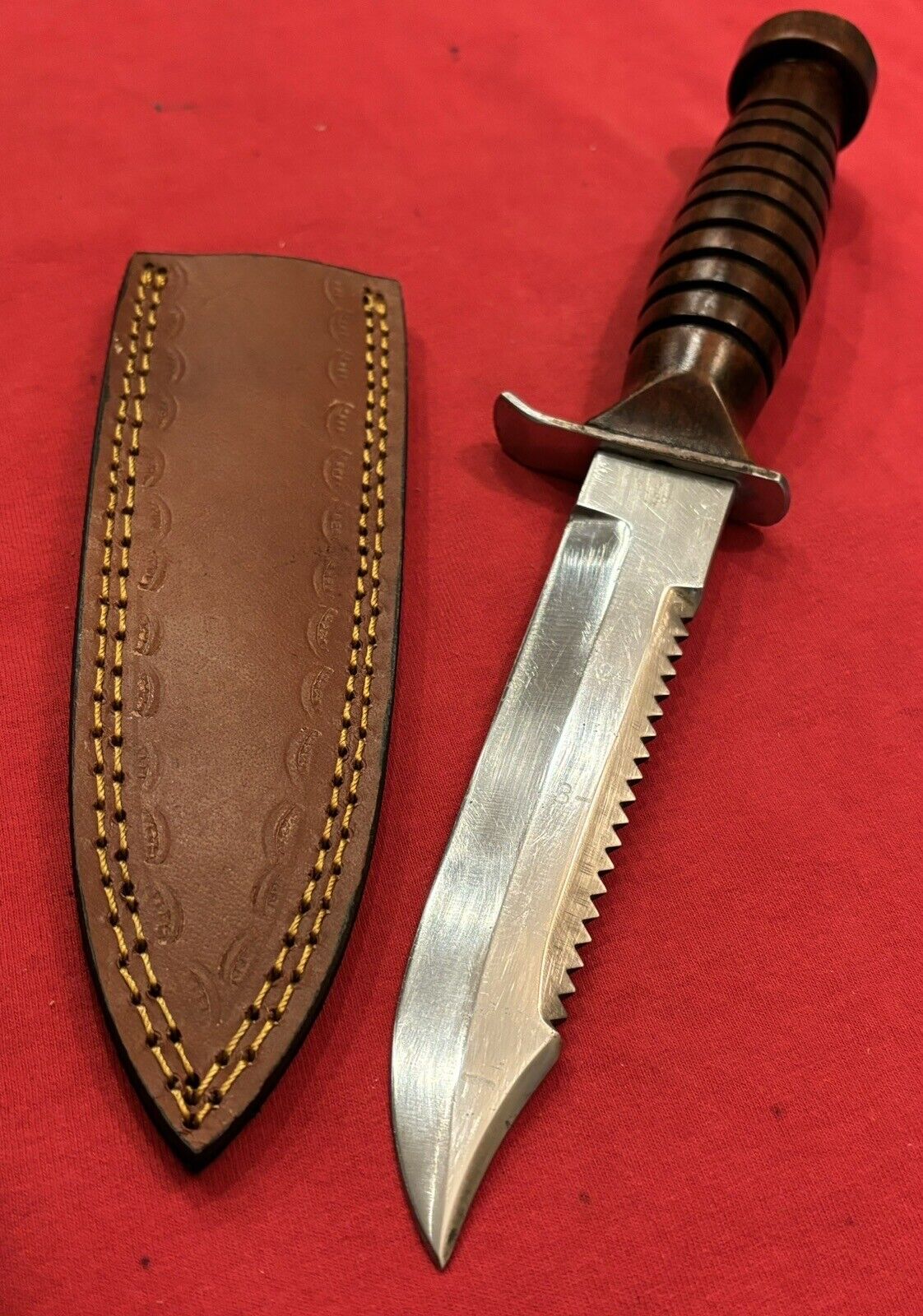 GERMAN-FORGED-FISHING/HUNTING KNIFE - SOLINGEN - NEW MAHOGANY HANDLE & SHEATH