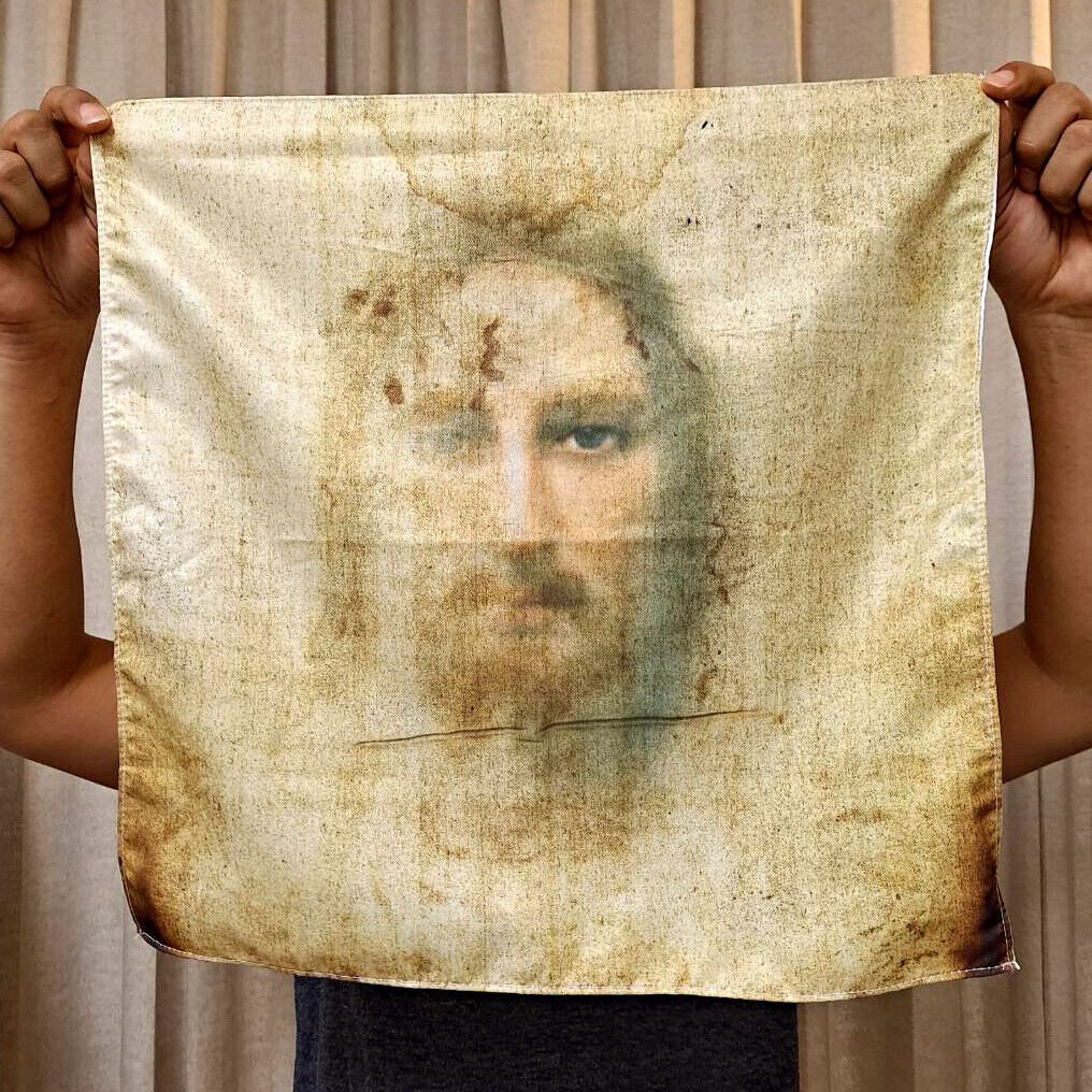 Shroud of Turin Overlap with Jesus Face Fabric Print Relic New Art Easter Lent