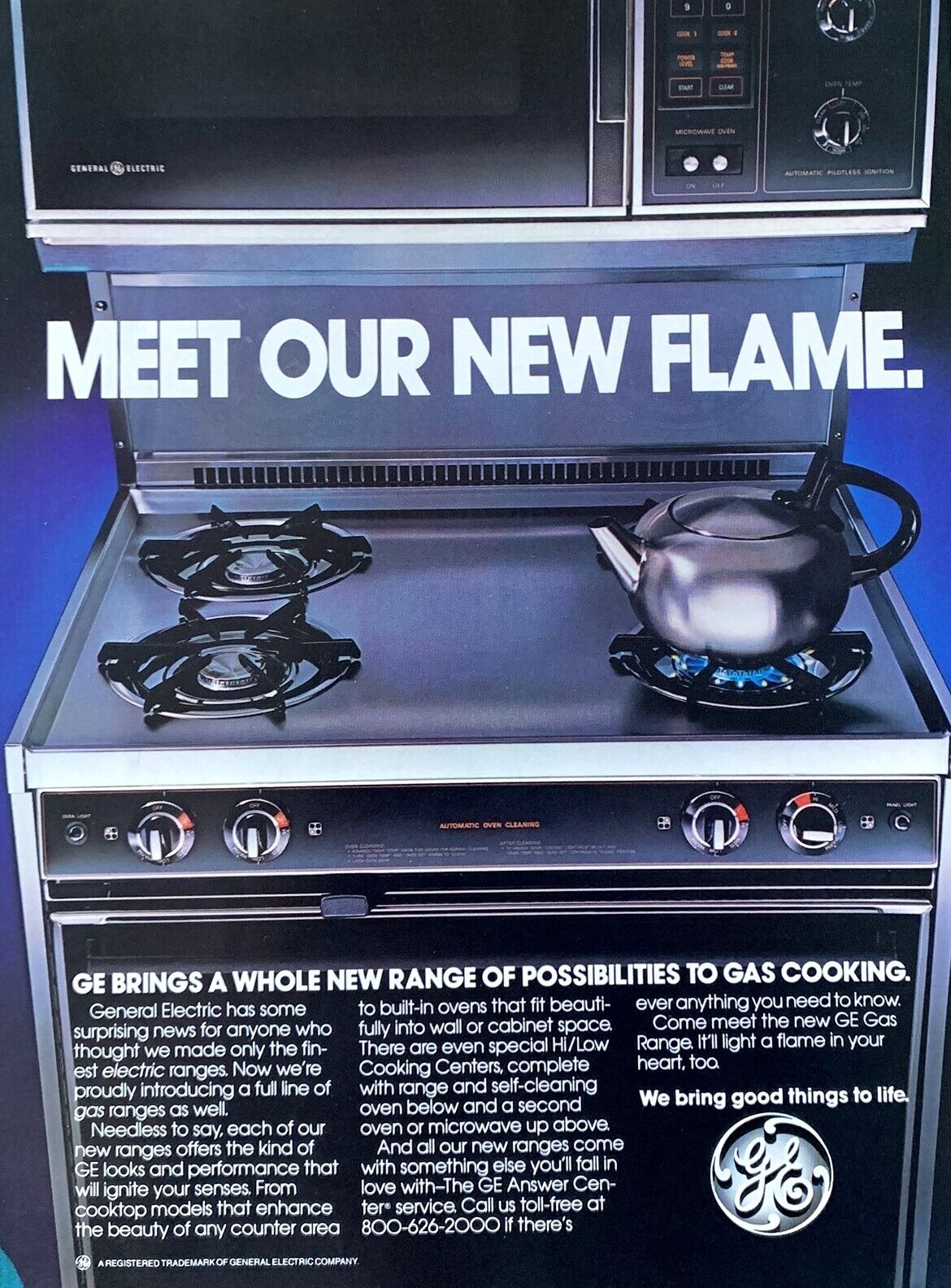1986 GE Gas Cooking Range Meet Our New Flame Vintage PRINT AD