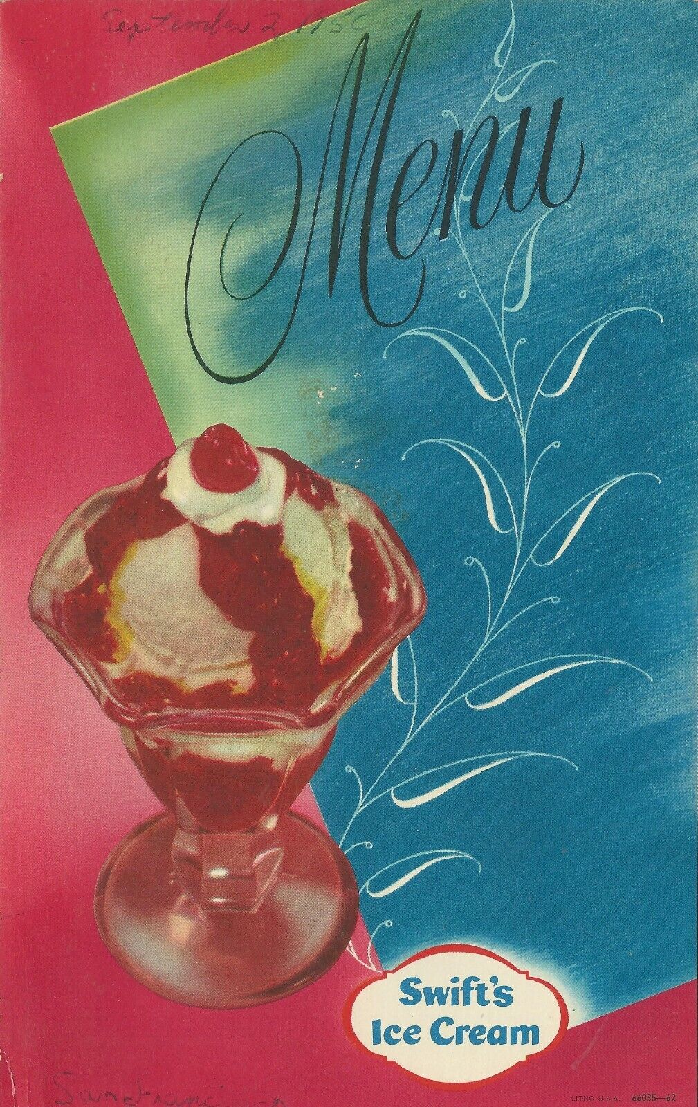 Vintage ALICE IN WONDERLAND SWIFT\'S ICE CREAM Restaurant Menu 1950
